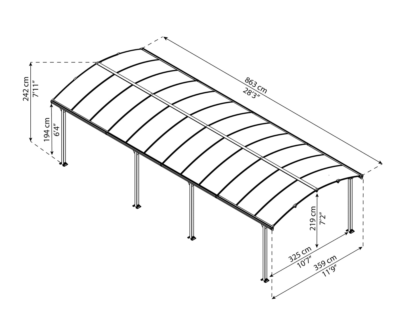 Palram - Canopia Arcadia 8500 Carport - 12' x 28' - Bronze/Gray 12' x 28'