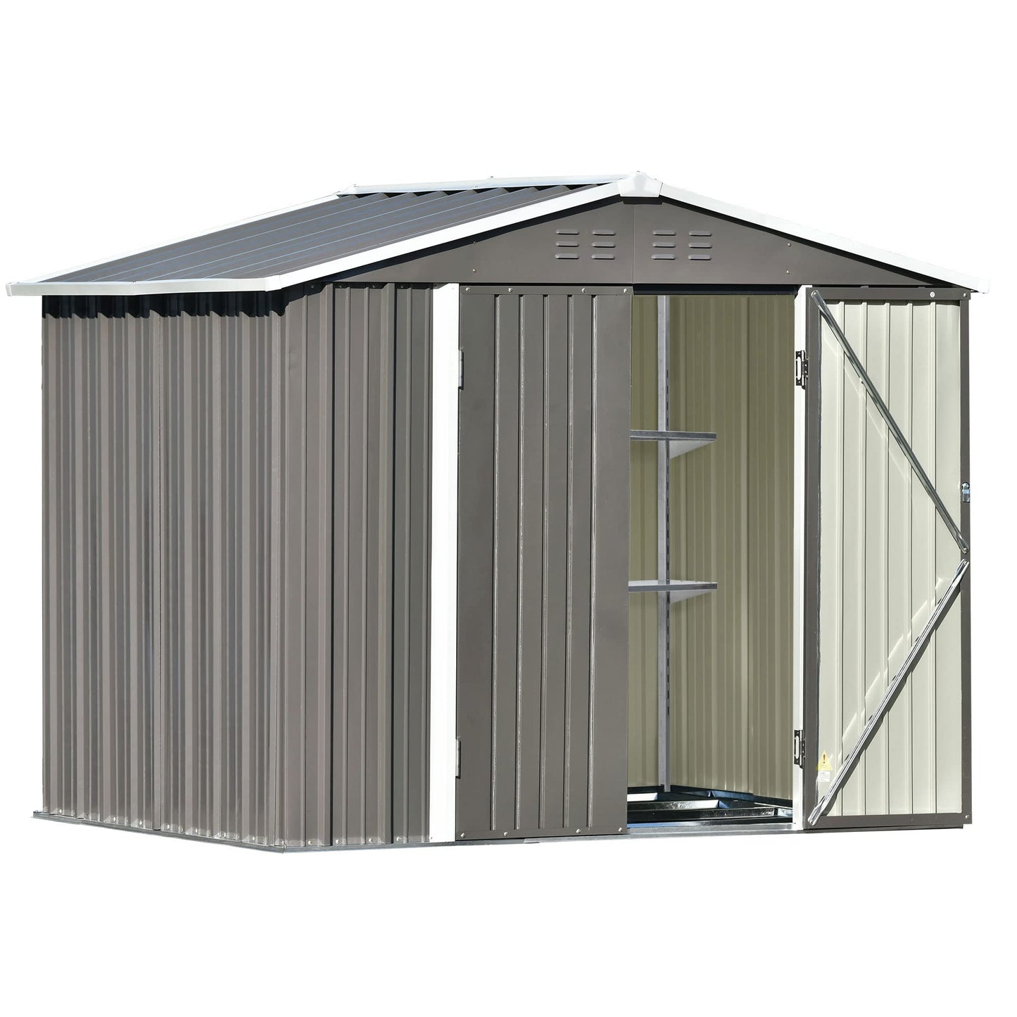 Evedy Metal Storage Shed Organizer,Patio 8x6ft Bike Shed Garden Shed,Storage Shed with Adjustable Shelf and Lockable Doors,Tool Cabinet with Vents and Foundation Frame for Backyard,Lawn,Garden,Gray Sheds & Outdoor Storage Gray