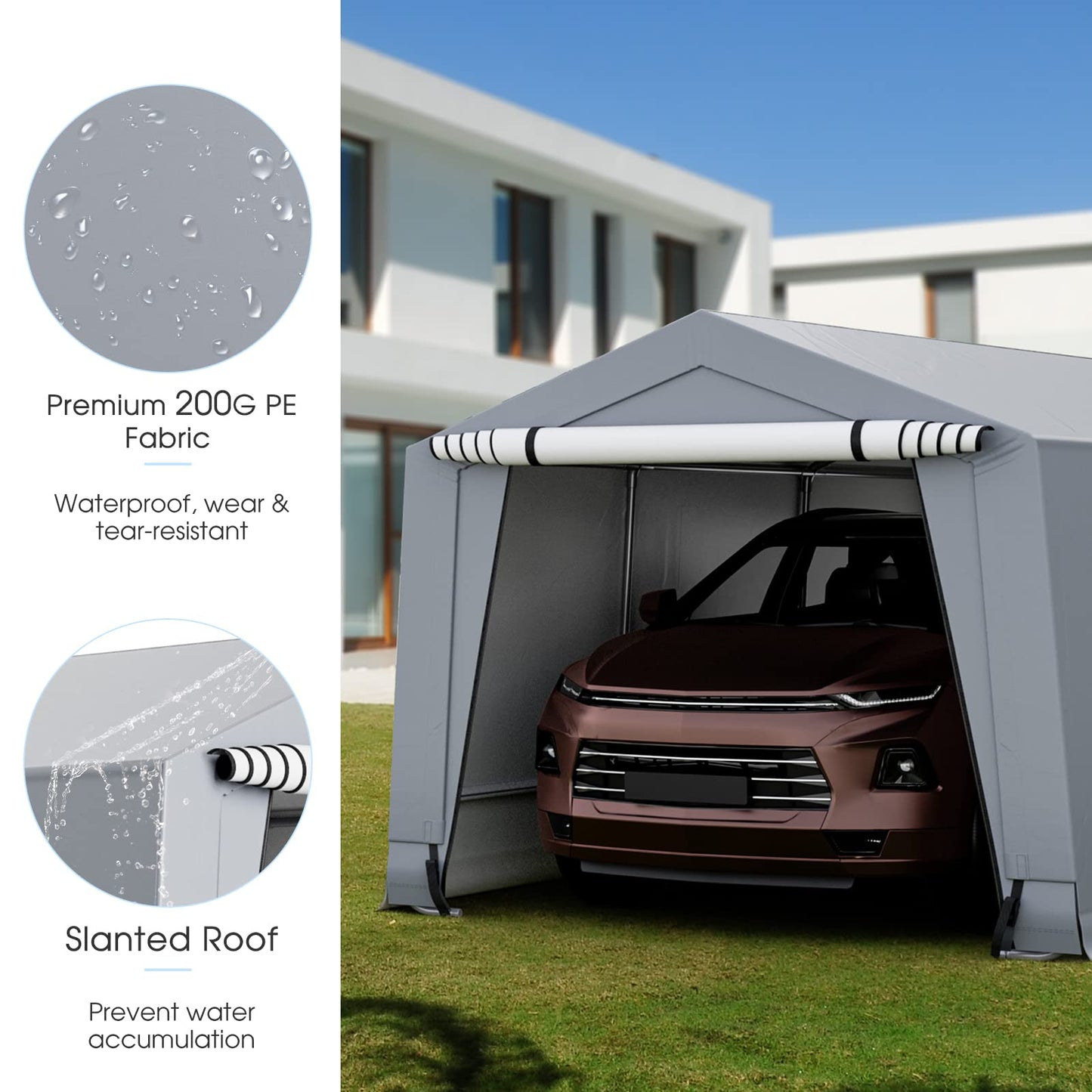 Tangkula 10x20Ft Heavy-Duty Carport, Outdoor Portable Garage with Reinforced Triangular Beams, Galvanized Steel Frame, All-Season Metal Car Canopy with 2 Removable Doors for Car, Truck, SUV, Boat