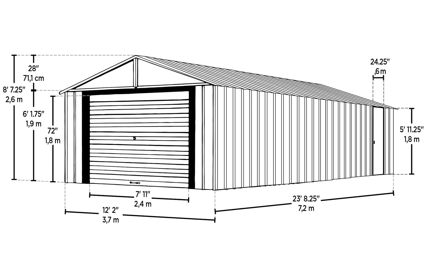 Arrow Shed 12' x 24' Garage Murryhill Murs extra hauts en acier galvanisé Bâtiment de stockage préfabriqué, 12' x 24', Gris flûte 12' x 24'