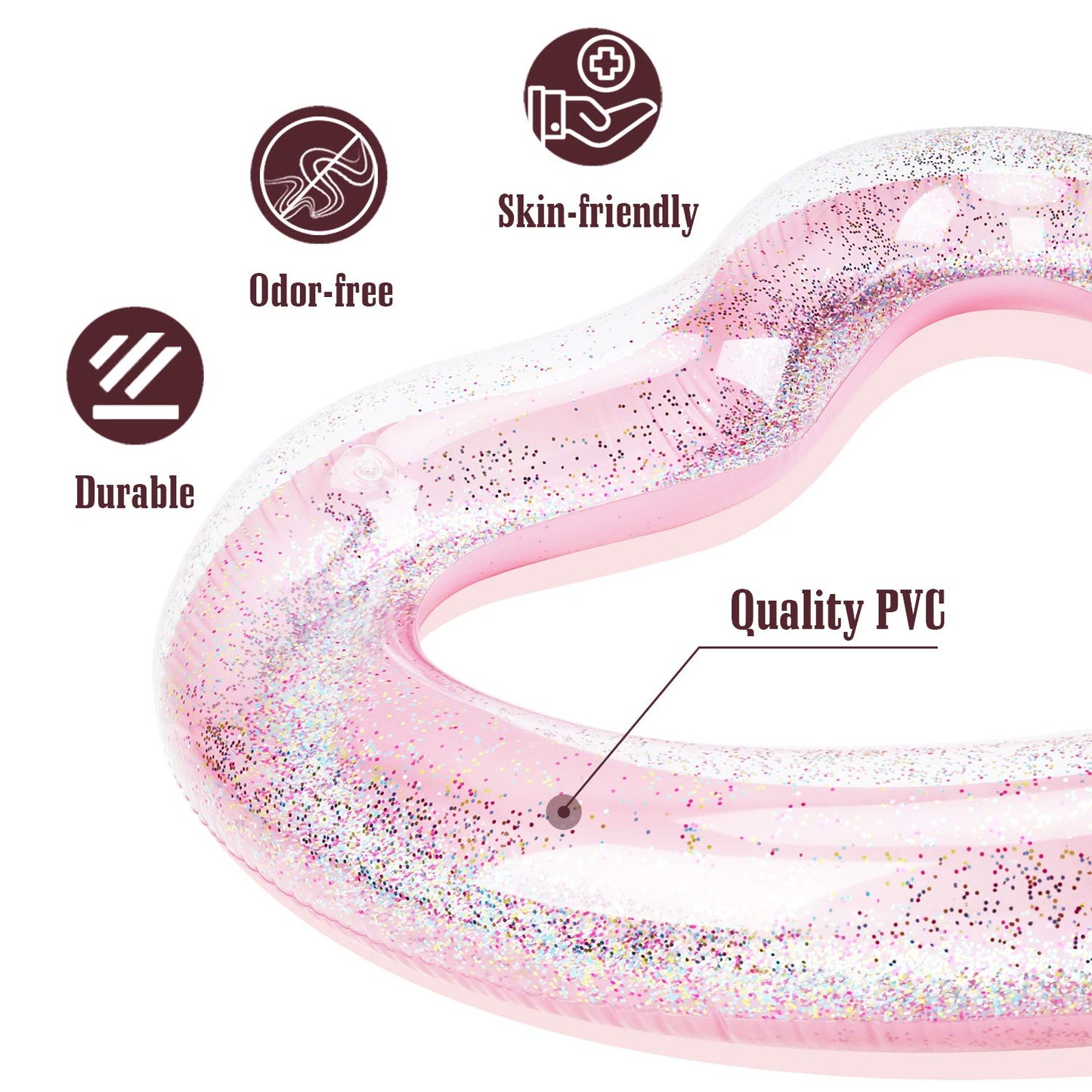 MoKo Inflatable Pool Float for Kids Adults, Clearance Heart Shaped Swim Ring 120cm Diameter Summer Swimming Tube Water Fun Beach Party Pool Toys Swimming Circle Glitter Pink
