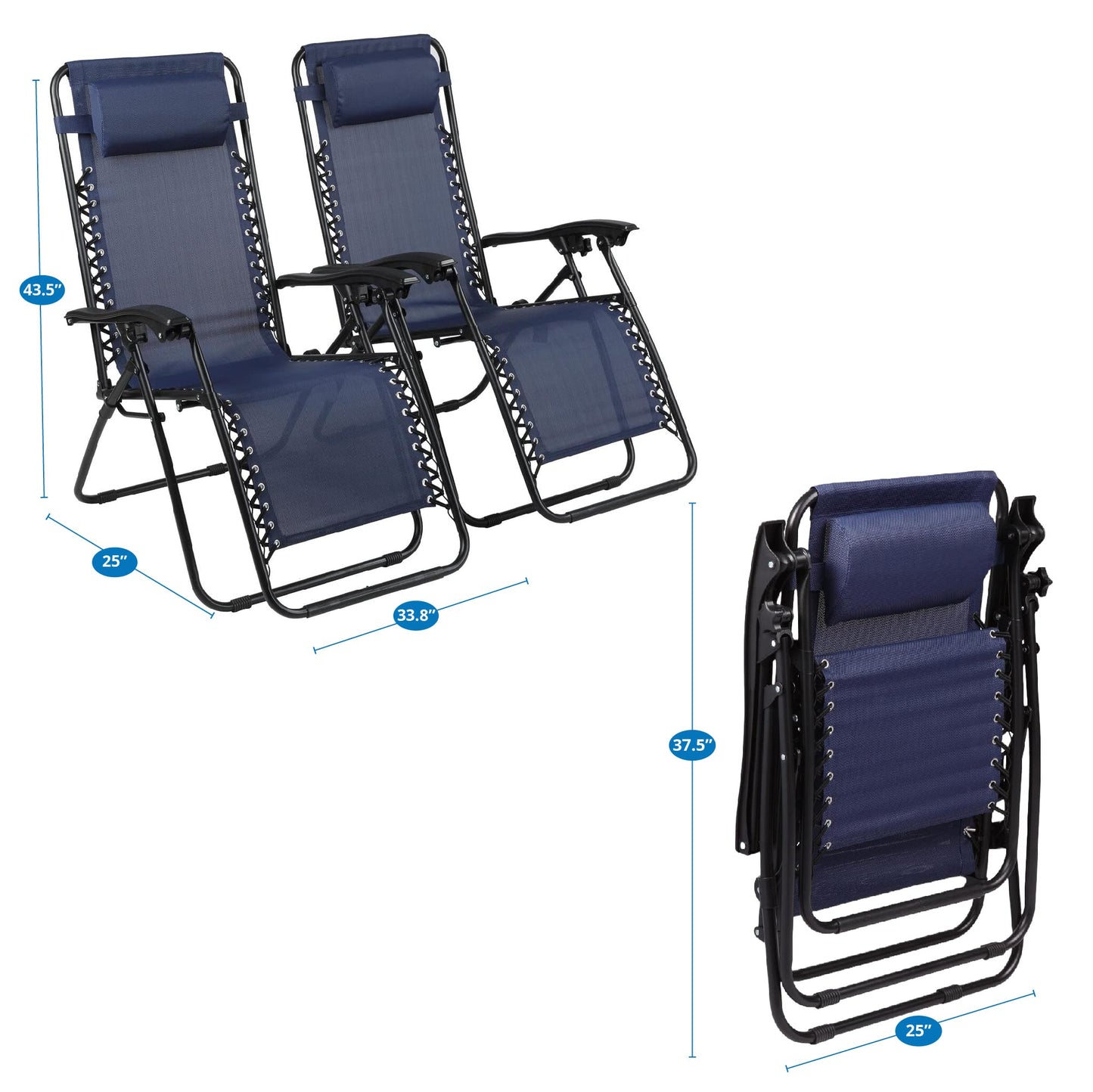 Zero Gravity Chairs Set of 2 Pool Lounge Chair Zero Gravity Recliner Zero Gravity Lounge Chair Antigravity Chairs Anti Gravity Chair Folding Reclining Camping Chair with Headrest by Naomi Home - Navy Modern