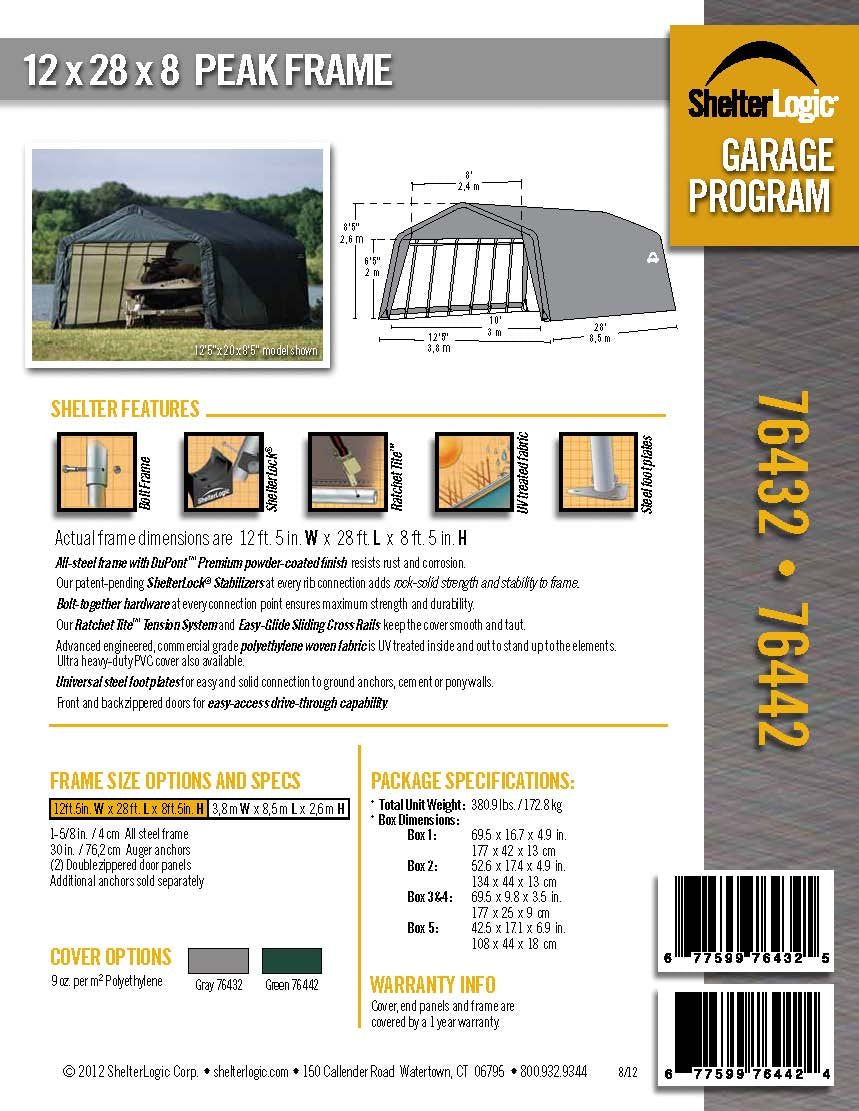 ShelterLogic 76432 Gris 12'x28'x8' Abri de style pic 12'x28'x8' Gris