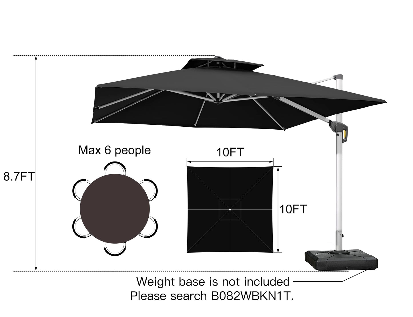 Patio Umbrella Outdoor Square 10ft Black