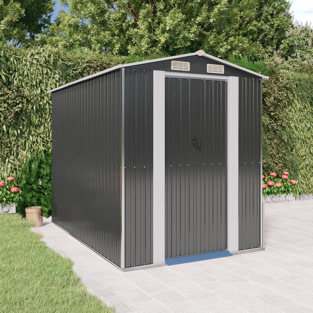 Gecheer Abri de jardin en acier galvanisé, abri de rangement pour outils de jardin avec évent, abri de rangement extérieur pour organiser la maison de rangement avec porte pour jardin, patio, pelouse – Anthracite 75,6" x 107,9" x 87,8" 75,6 x 107,9 x 87,8