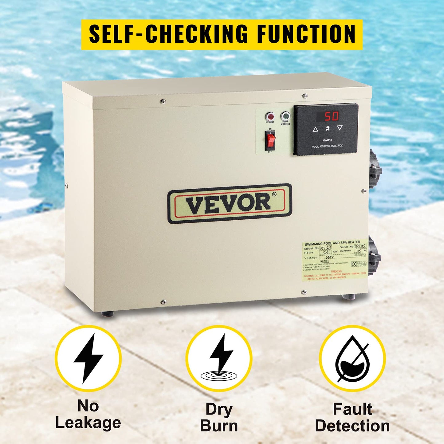 VEVOR Electric SPA Heater 9KW 240V 50-60HZ Digital SPA Water Heater with Adjustable Temperature Controller Heater for Swimming Pool and Hot Bathtubs Self Modulating Pool SPA Heater with CE