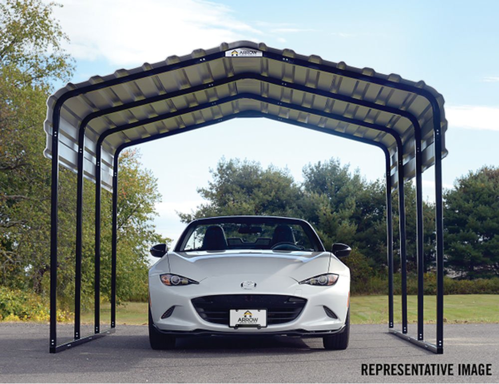Arrow Shed CPH102907 29-Gauge Carport with Galvanized Steel Roof Panels, 10' x 29' x 7', Eggshell Carport Only 10' x 29' x 7'