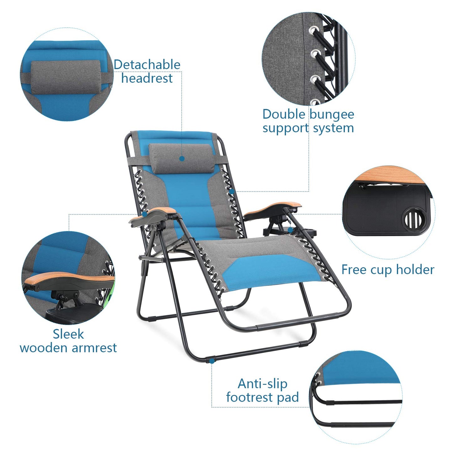 Sophia & William Padded Zero Gravity Chair Oversize Lounge Chair with Free Cup Holder, Supports 350 LBS (Cobalt Blue) 1 Pack Cobalt Blue