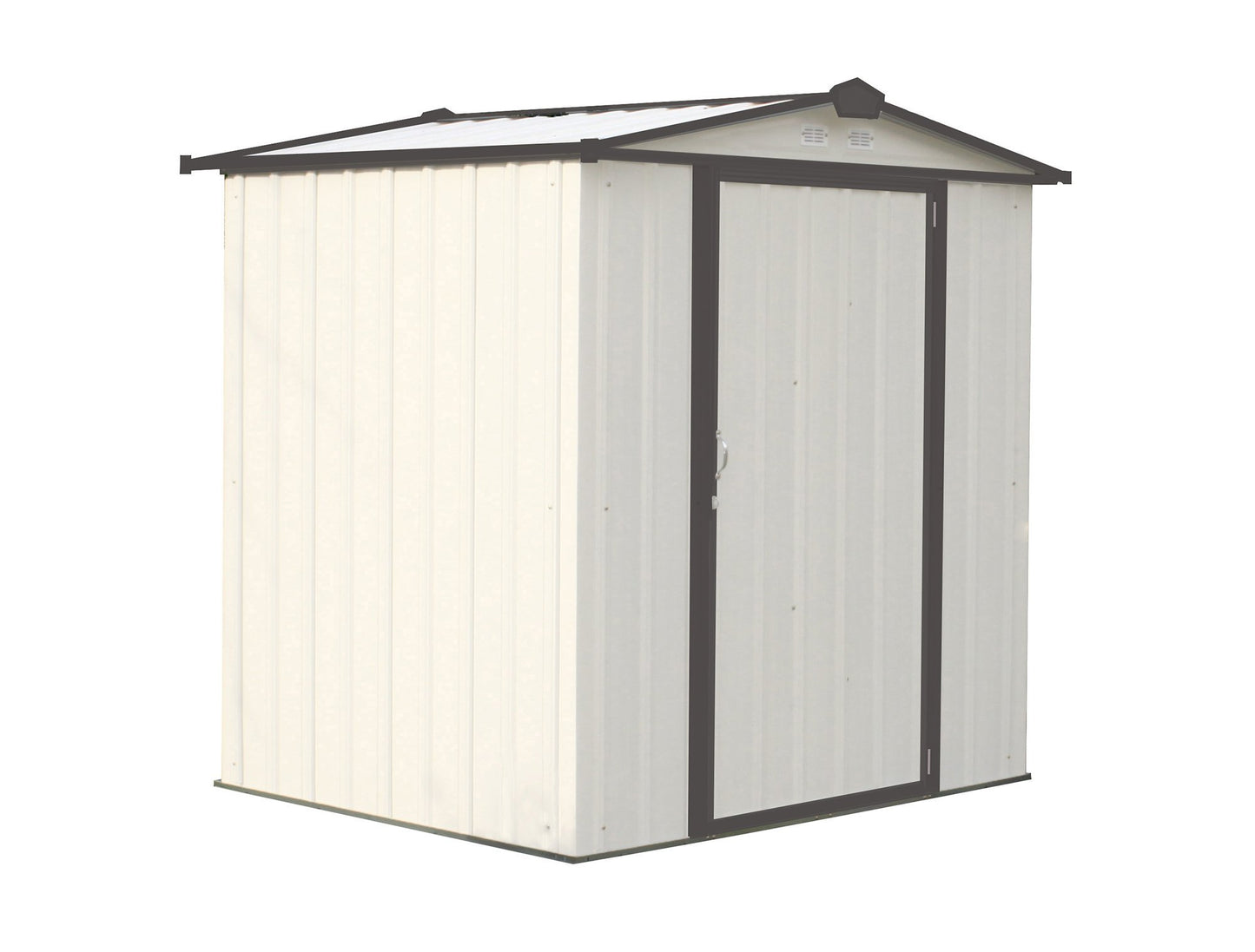 ARROW Hangar à pignon bas en acier galvanisé EZEE, 6' x 5', crème avec charbon de bois, abri de rangement avec toit de style pic crème/garniture de charbon de bois