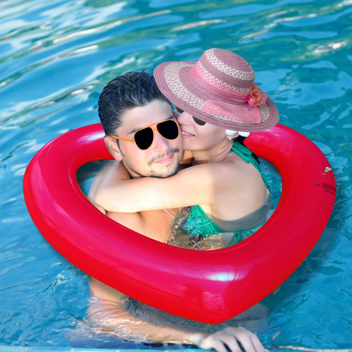 SUNSHINE-MALL Inflatable Swim Rings, Heart Shaped Swimming Pool Float Loungers Tube, Water Fun Beach Party Toys for Kids, Adults Gold,Red