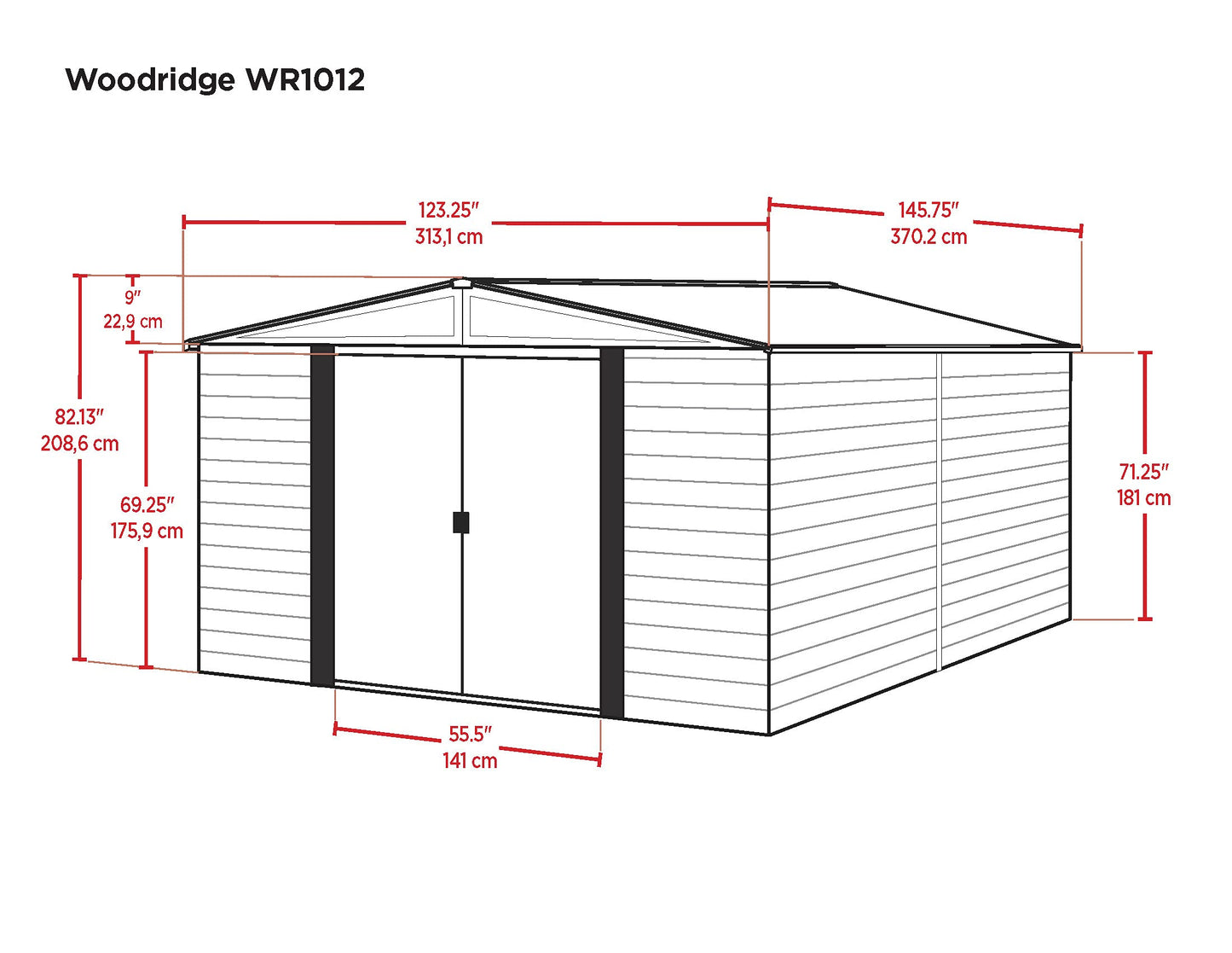 Arrow Shed WR1012 Woodridge EG Pieds en acier Hangar de rangement, 10 pi x 12 pi
