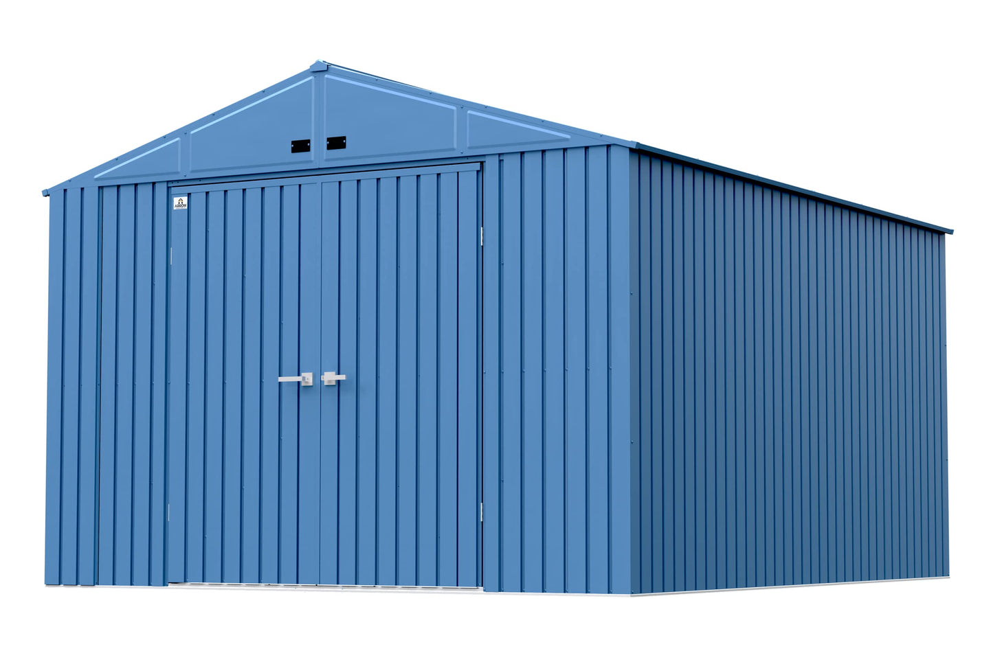 Arrow Shed Elite Hangar de rangement extérieur verrouillable en acier avec toit à pignon de 10' x 14', bleu gris