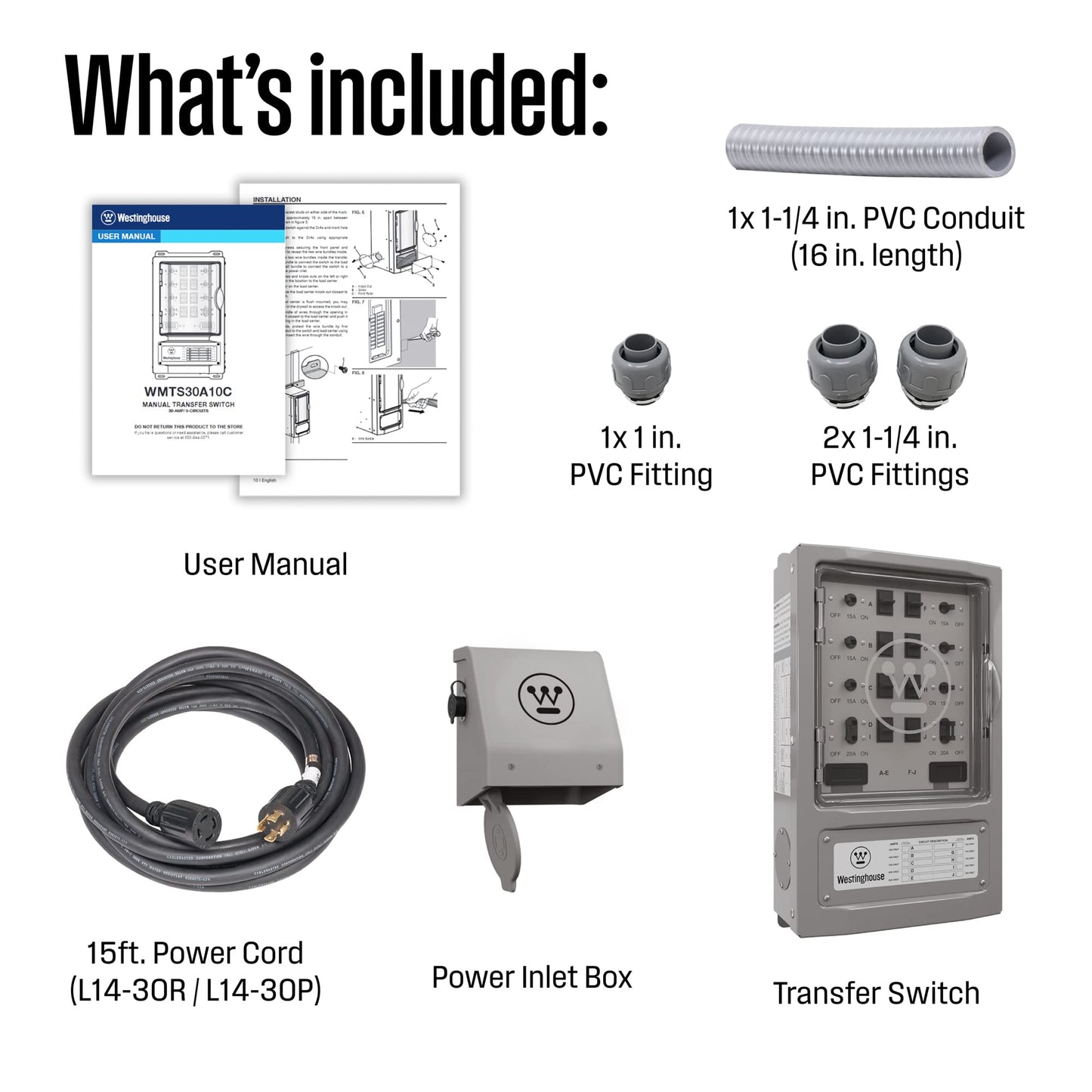 Westinghouse 30 Amp Transfer Switch Kit with 8 Circuits, Compatible with Generators up to 7500 Running Watts 30A Transfer Switch