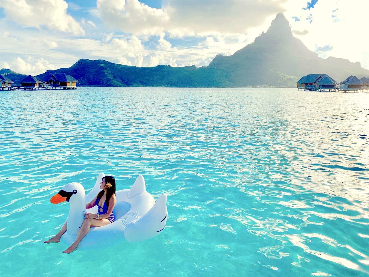 SWIMLINE Original Giant Ride On Inflatable Pool Float Lounge Series | Floaties W/Stable Legs Wings Large Rideable Blow Up Summer Beach Swimming Party Big Raft Tube Decoration Tan Toys for Kids Adults Swan Original