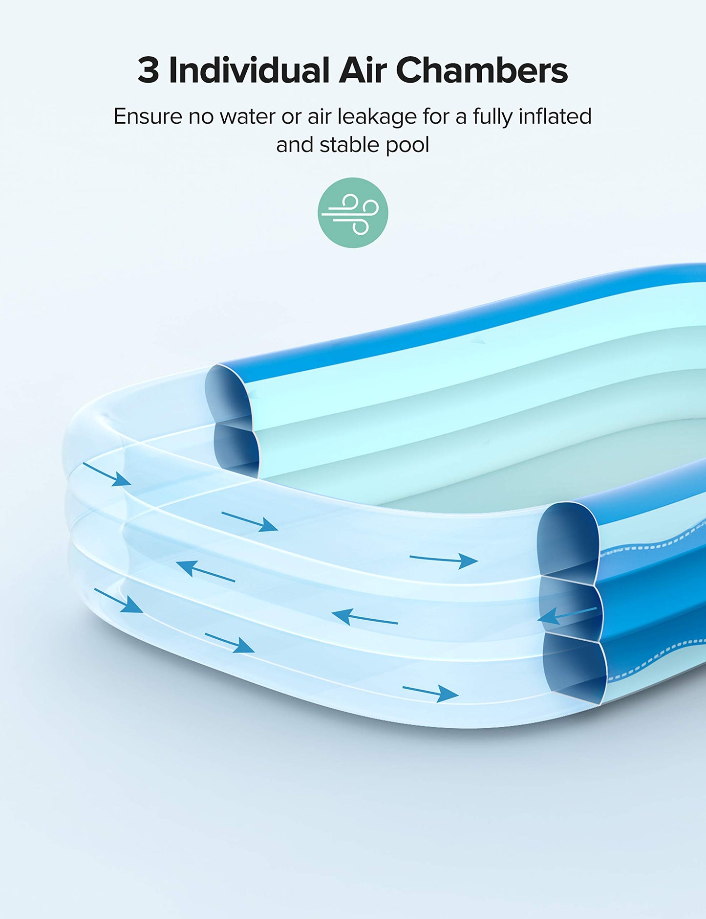 Inflatable Swimming Pool, Full-Sized Above Ground Pool, Ages 3+, 118" x 72.5" x 20"