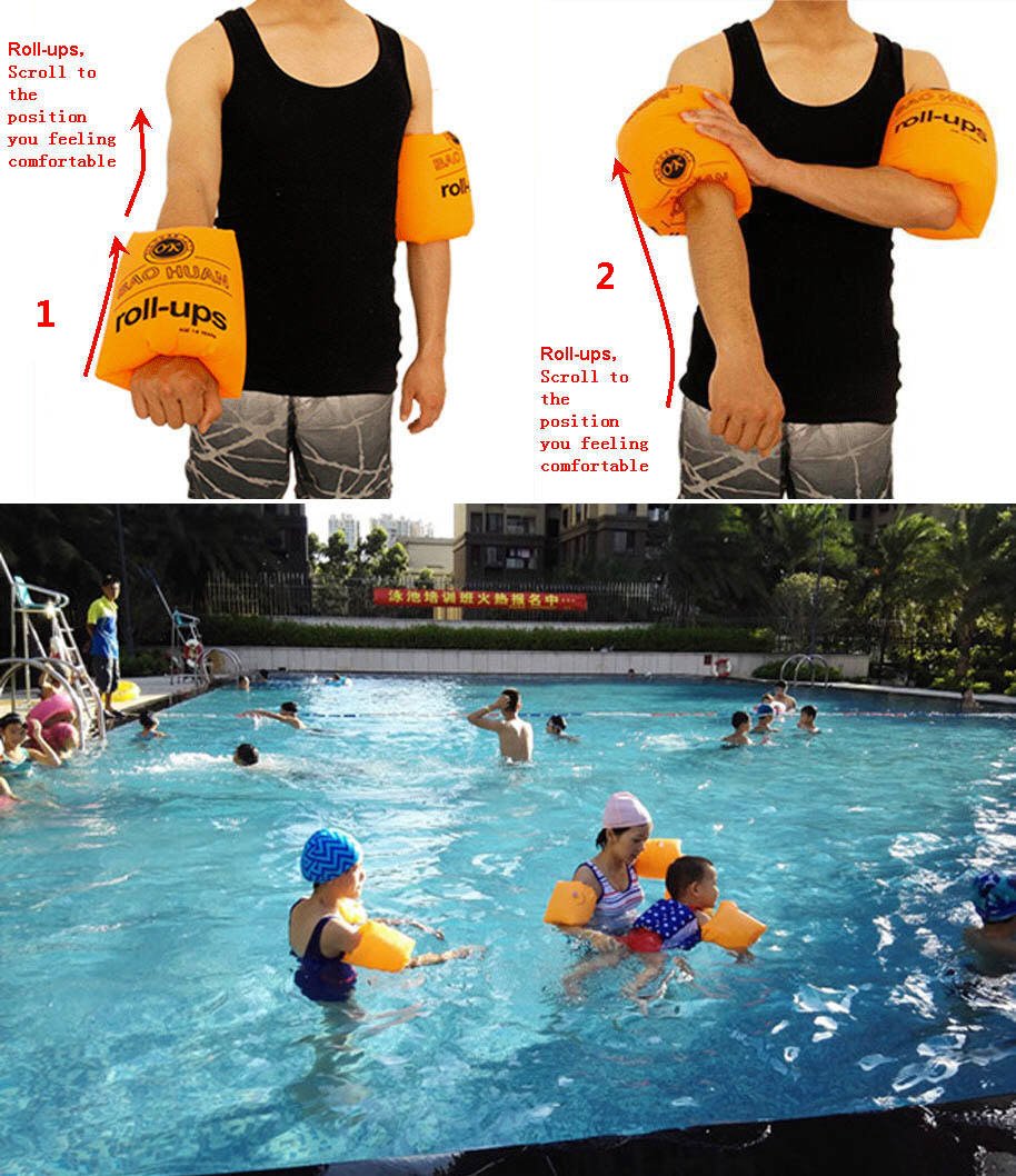 Topsung Floaties Inflatable Swim Arm Bands Rings Floats Tube Armlets for Kids and Adult _3 x Blue