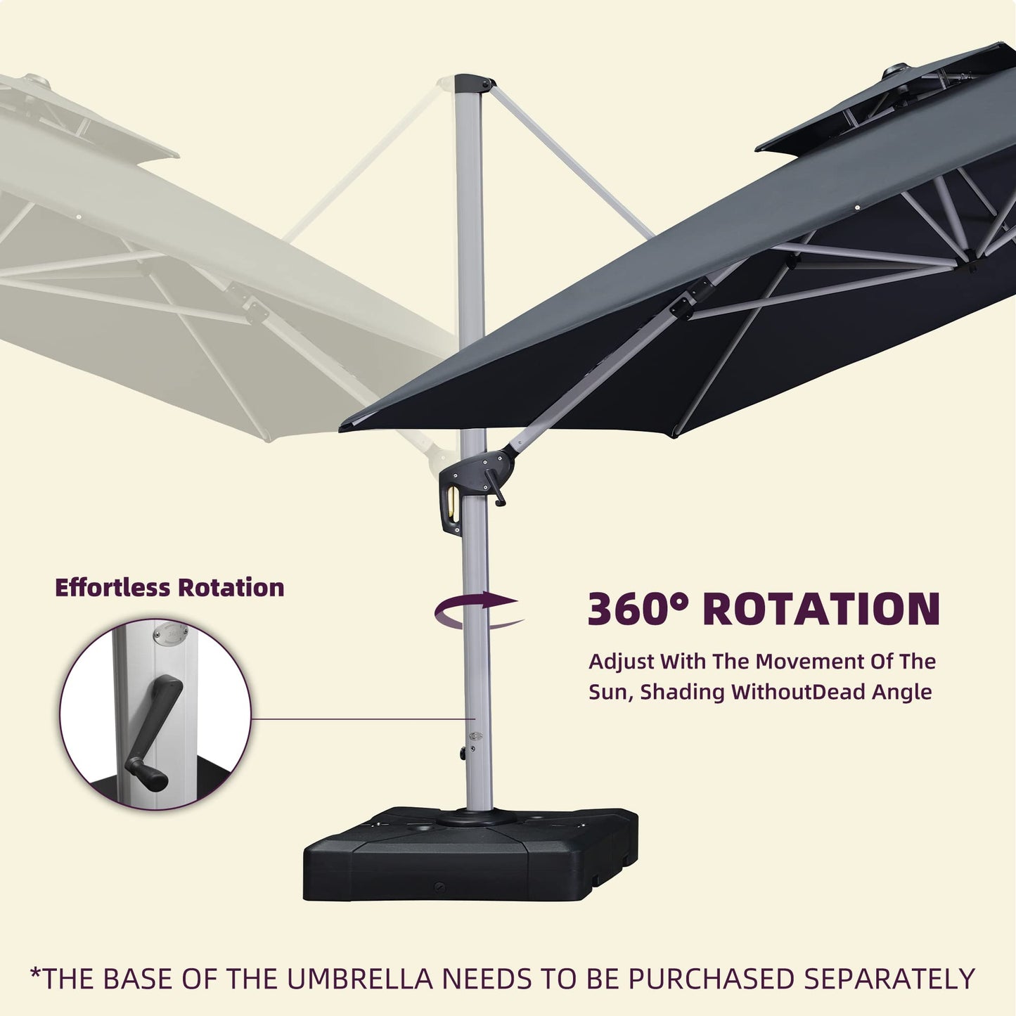 Deluxe Square Patio Umbrella 11ft Grey