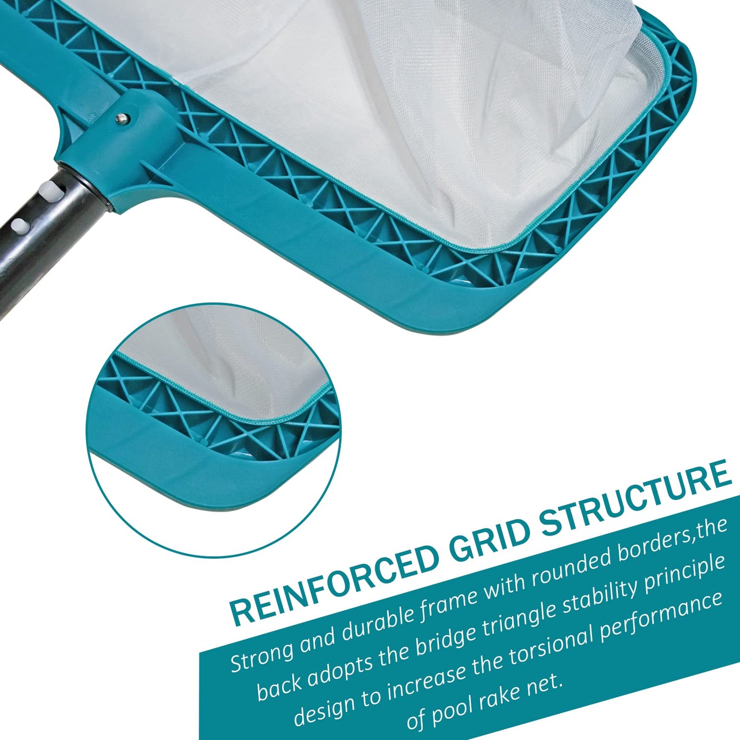 POOLWHALE Professional Pool Skimmer Net, Heavy Duty Swimming Leaf Rake Cleaning Tool with Deep Fine Nylon Mesh Net Bag - Fast Cleaning,Easy Scoop Edge,Debris Pickup Removal Pool Rake