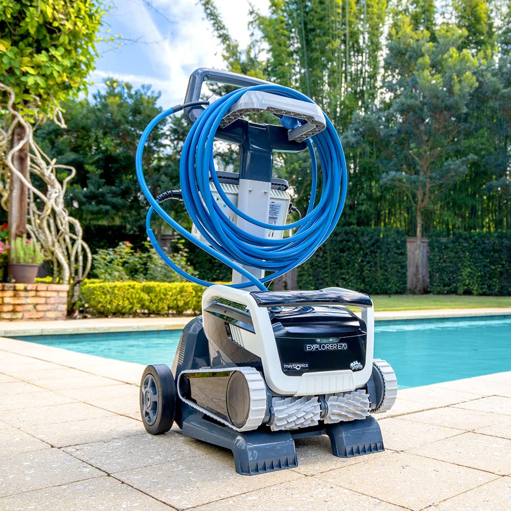Dolphin Explorer E70 Robotic Pool Vacuum Cleaner with Wi-Fi Control — Included Universal Caddy for No-Hassle Storage — Ideal for All Pool Types up to 50 FT in Length