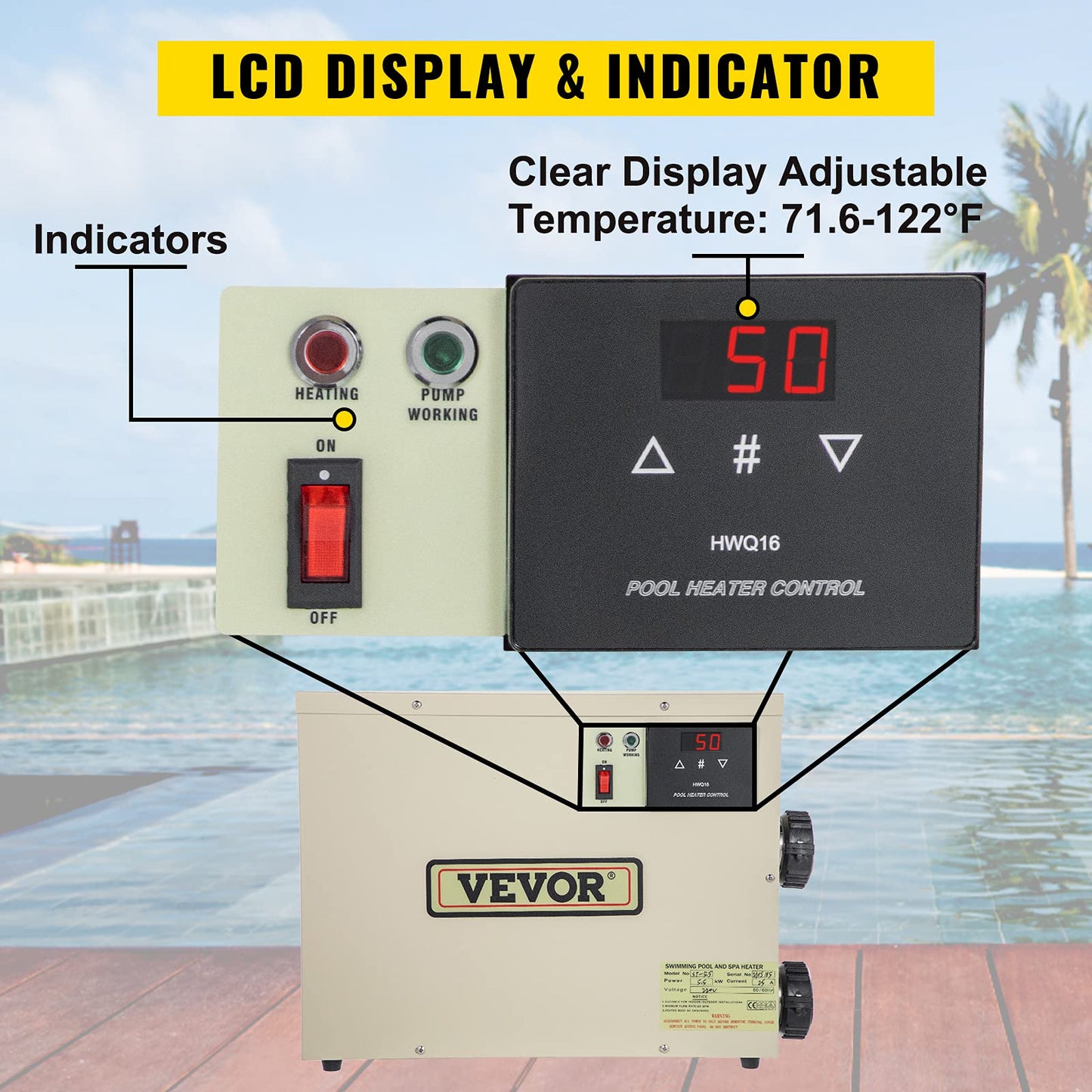 VEVOR Electric SPA Heater 9KW 240V 50-60HZ Digital SPA Water Heater with Adjustable Temperature Controller Heater for Swimming Pool and Hot Bathtubs Self Modulating Pool SPA Heater with CE