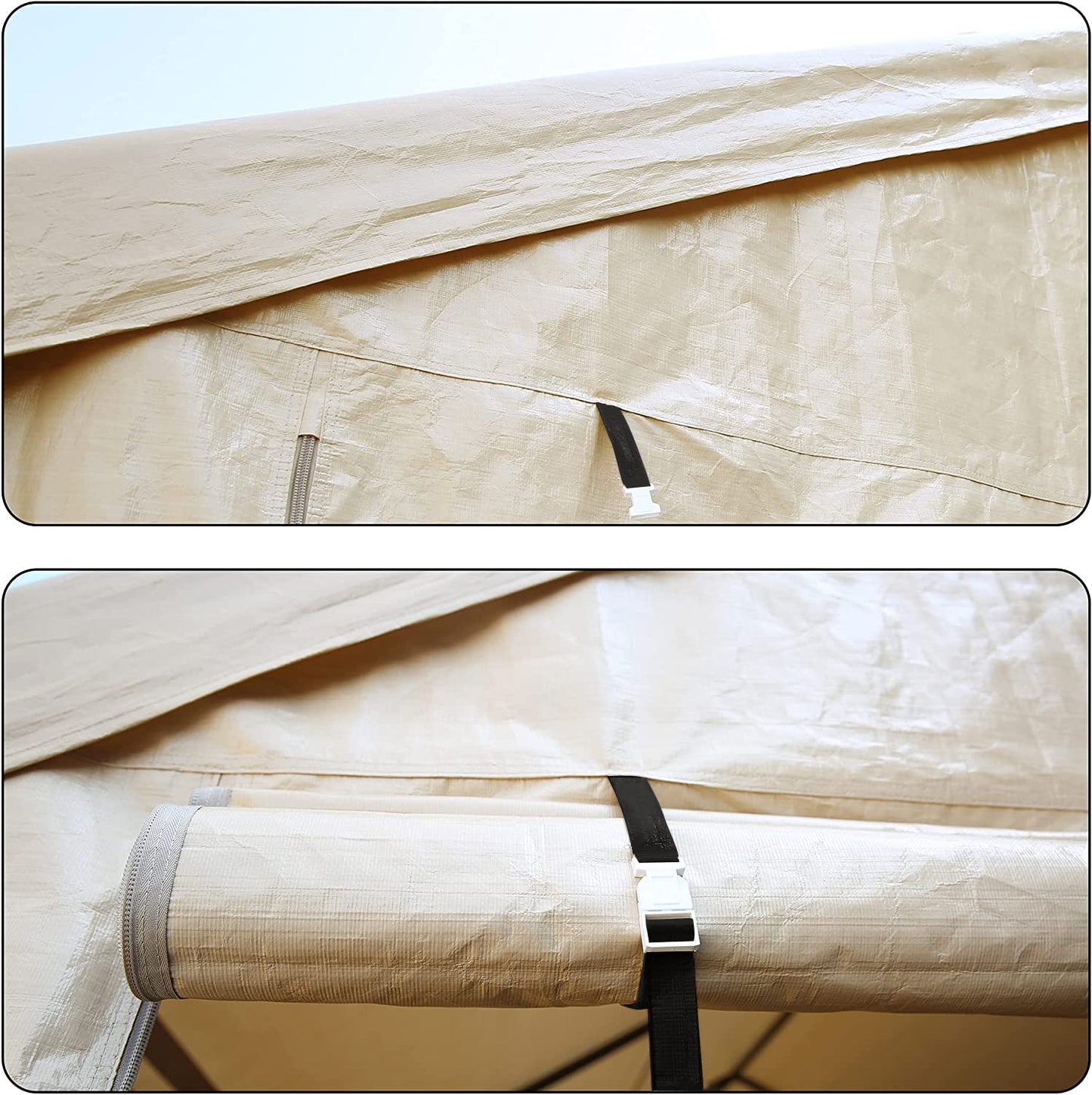 Abba Patio 10 x 20 ft Carport Heavy Duty Carport with Removable Sidewalls & Doors Portable Garage Extra Large Car Canopy for Auto, Boat, Party, Wedding, Market stall, with 8 Legs, Khaki 10x20 Feet