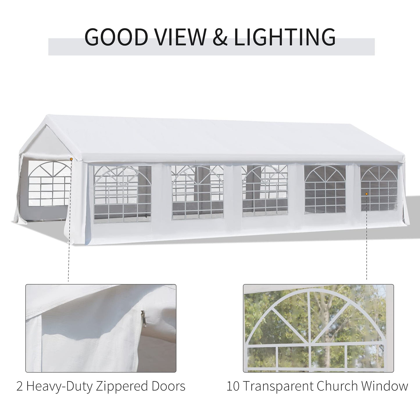 Outsunny 16' x 32' Heavy Duty Party Tent & Carport with Removable Sidewalls and Double Doors, Large Canopy Tent, Sun Shade Shelter, for Parties, Wedding, Outdoor Events, BBQ, White 32' x 16'