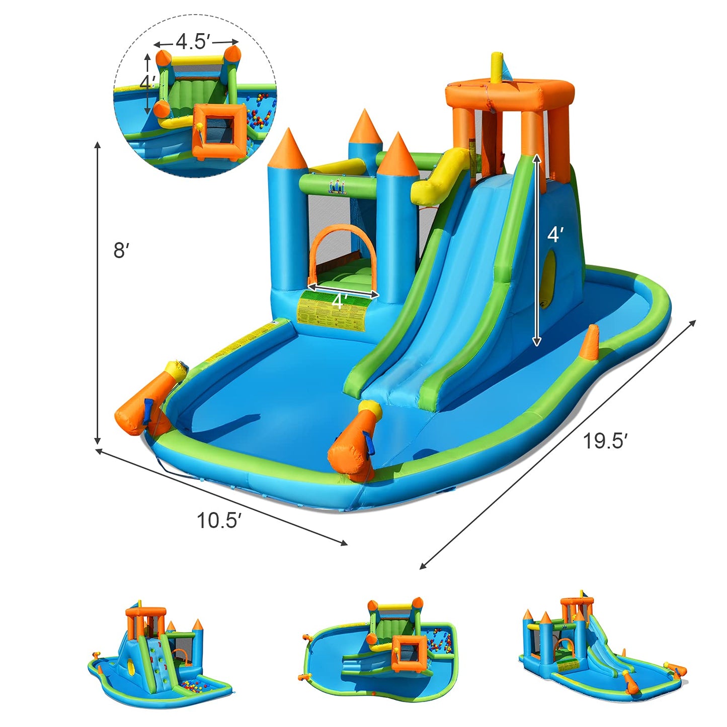 BOUNTECH Inflatable Water Slide, 8 in 1 Giant Waterslide Park Bounce House for Kids Backyard Outdoor Fun w/Splash Pool, Climbing, Blow up Water Slides Inflatables for Kids and Adults Party Gifts Without Air Blower