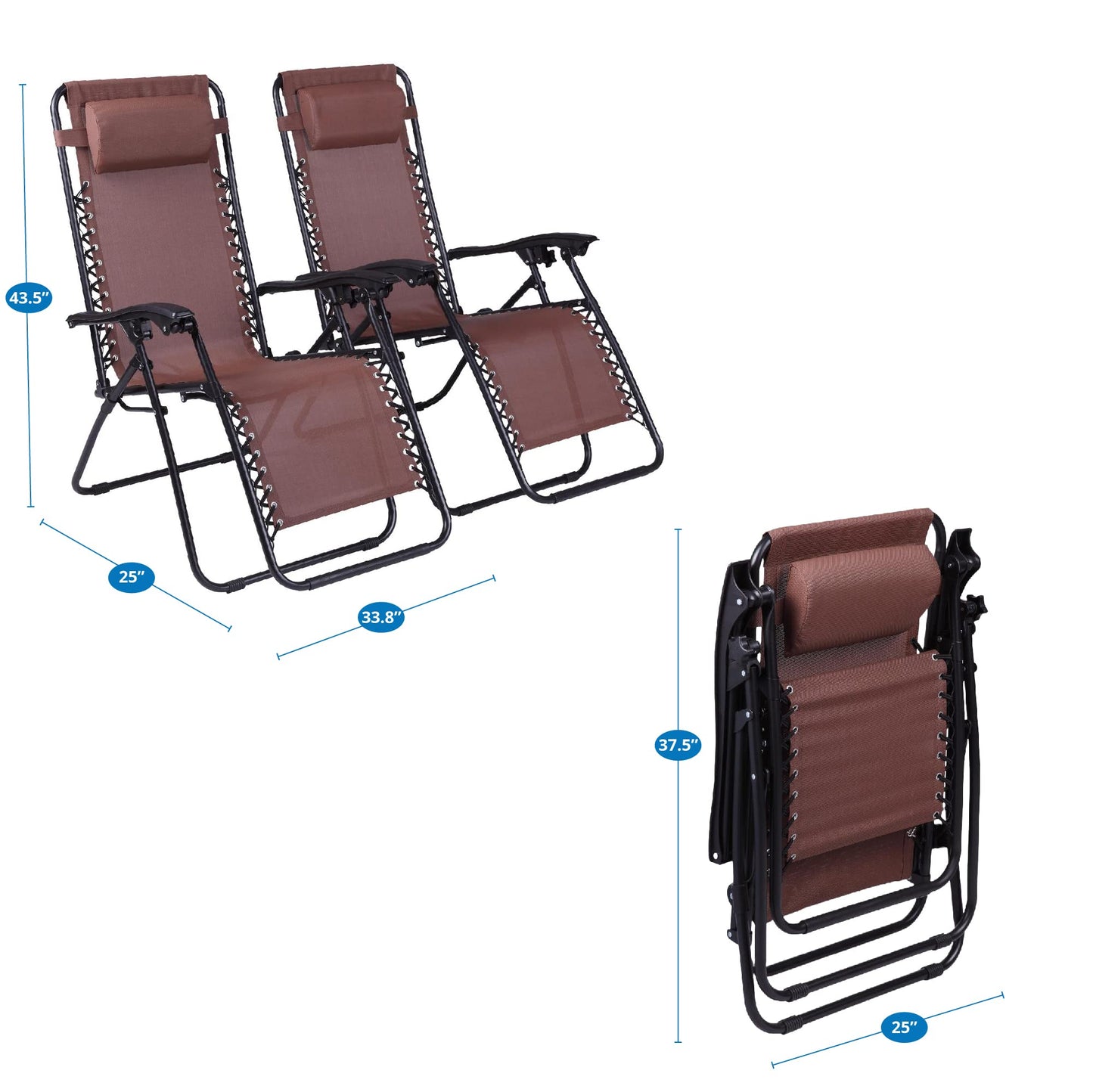 Zero Gravity Chairs Set of 2 Pool Lounge Chair Zero Gravity Recliner Zero Gravity Lounge Chair Antigravity Chairs Anti Gravity Chair Folding Reclining Camping Chair with Headrest by Naomi Home - Brown Modern