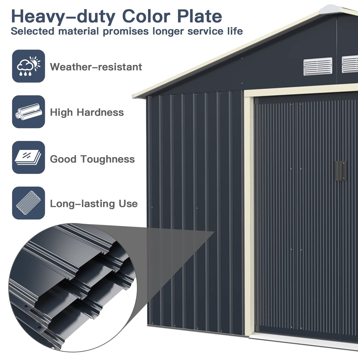 Giantex Outdoor Storage Shed with Double Sliding Door, Galvanized Metal Garden Storage Room, Front and Back Vent, Weather Resistant Tool Storage Shed for Backyard, Patio, Lawn (11 x 8 FT) 11 x 8 FT