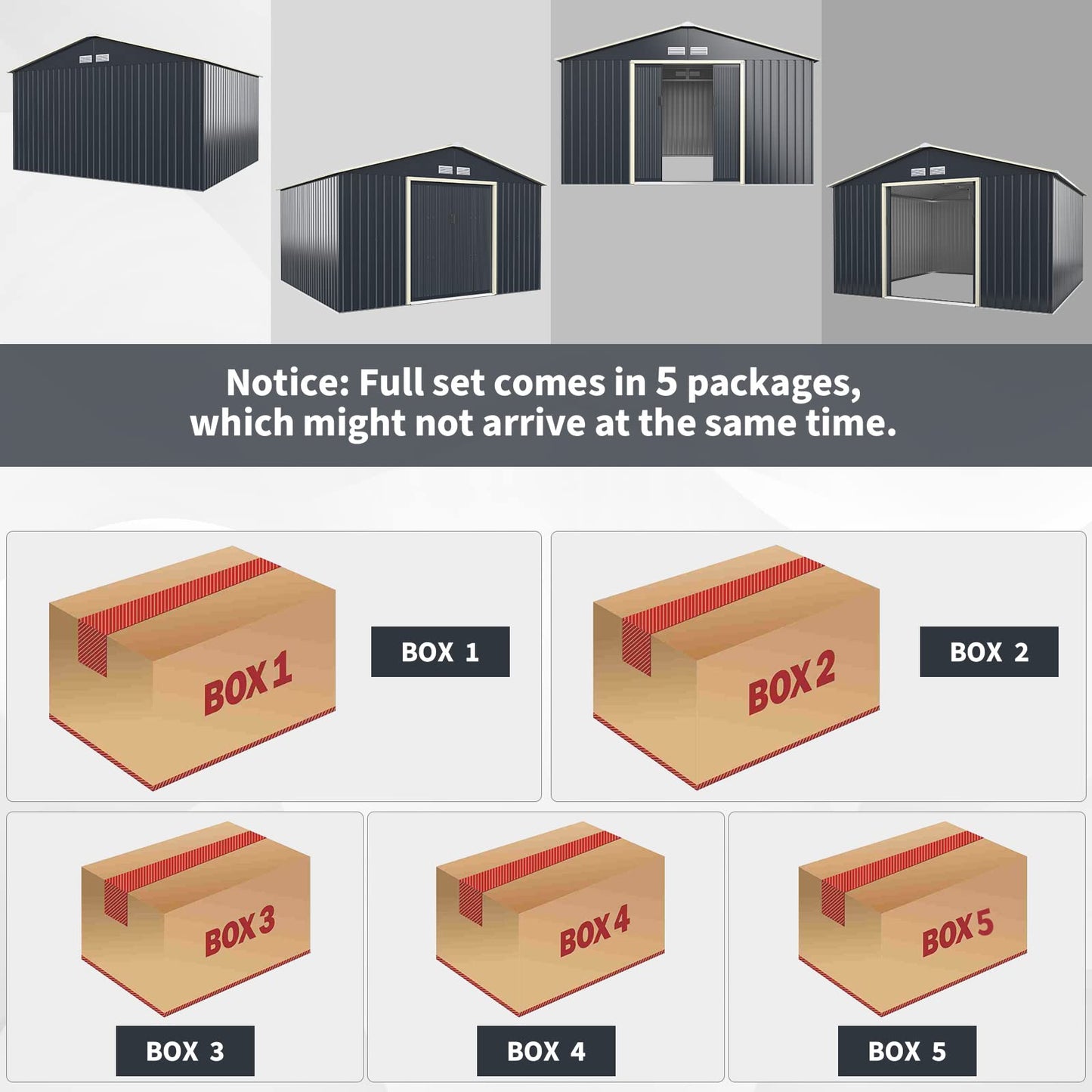 Goplus Abri de rangement en métal 11' X 10' Organisateur de bâtiment extérieur avec 4 aérations et double porte coulissante pour jardin, arrière-cour, ferme (11' X 10') 11' X 10'