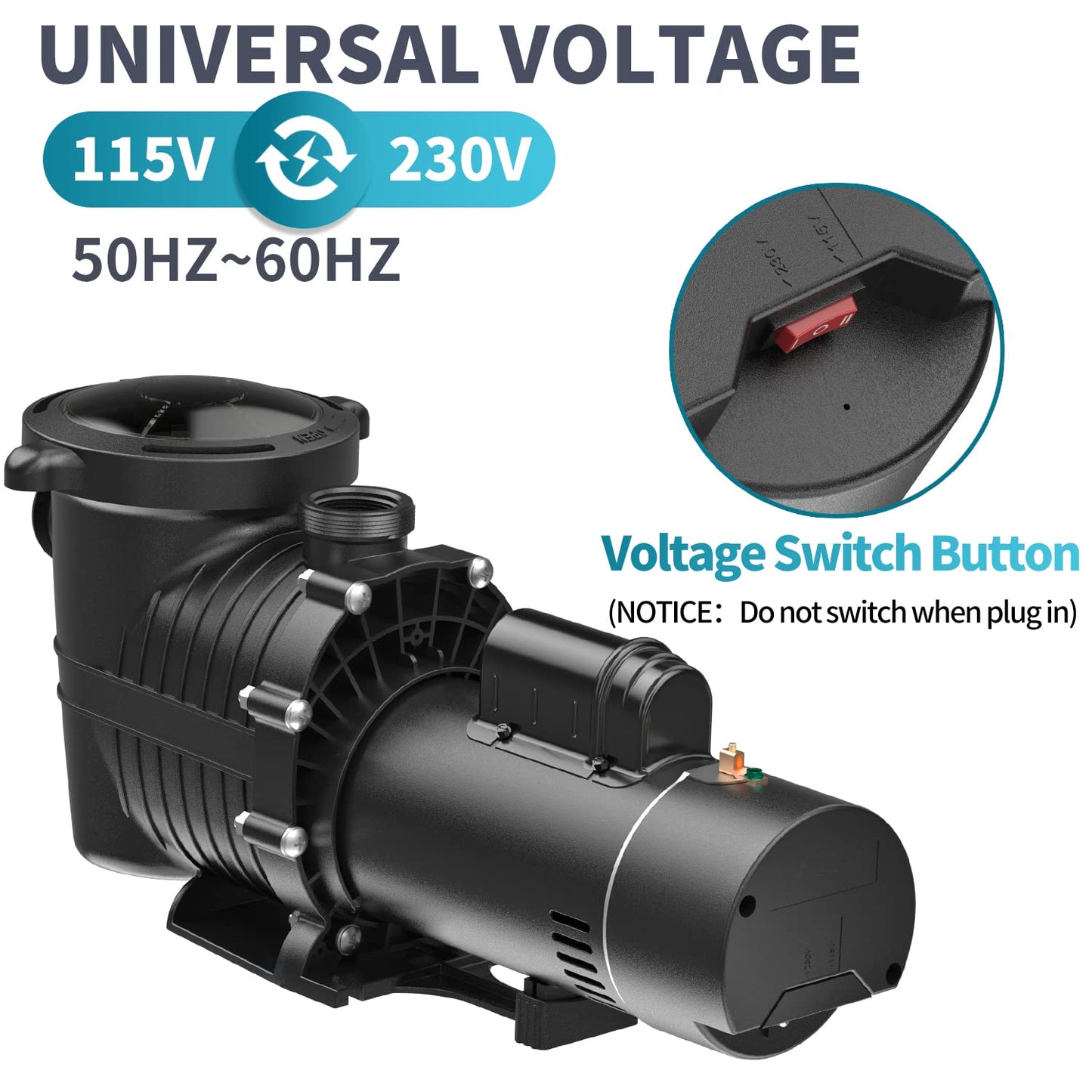 Pool Pump In/Above Ground, 2.0HP 115V/230V Dual Voltage Swimming Pool Pump with Filter Basket, 4860GPH Max Flow Circulating Pump for Saltwater and Fresh Water Pools, IP44 Waterproof, Energy Efficient 2HP 115v/230v(single Speed)