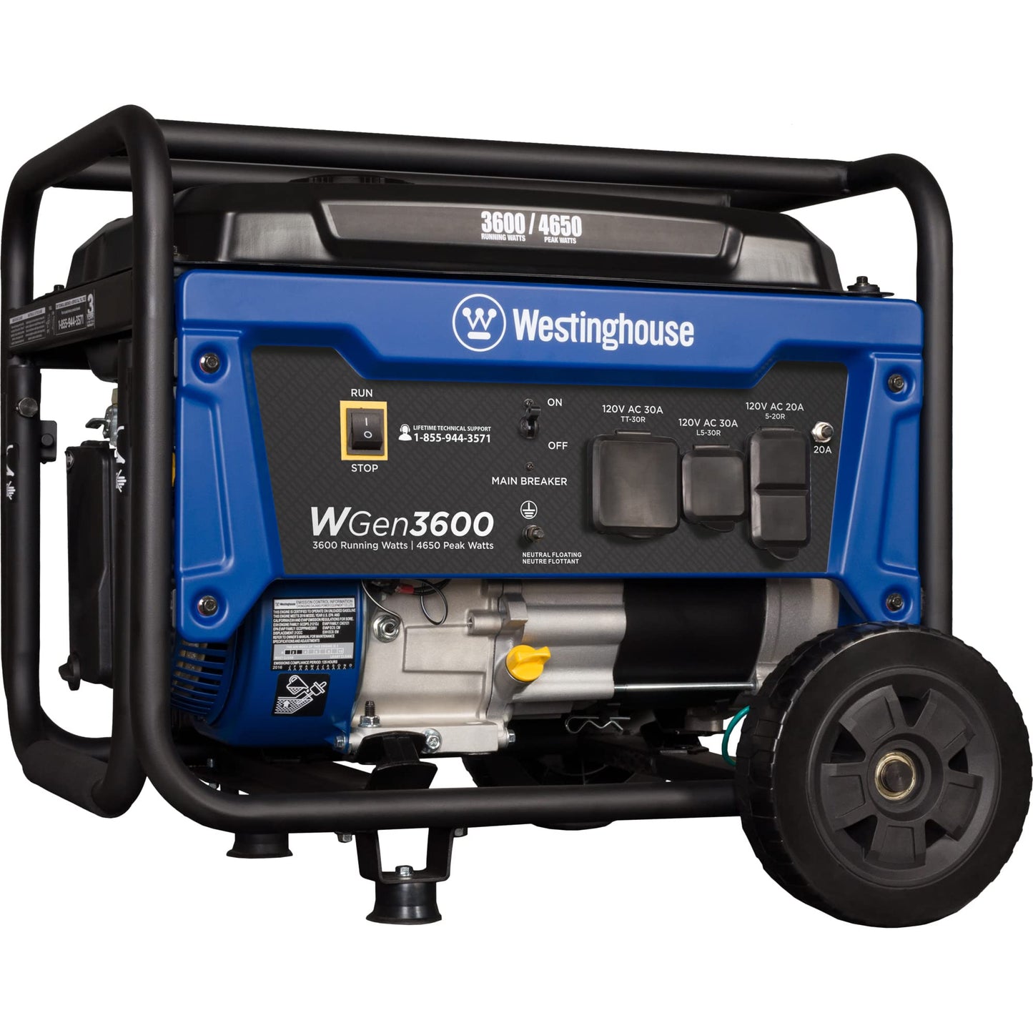 Westinghouse Outdoor Power Equipment 4650 Peak Watt Portable Generator with Wheel Kit