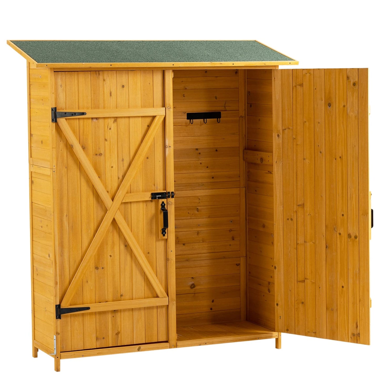 Abri de rangement en bois avec sol, armoire de rangement extérieure étanche avec 3 étagères amovibles et porte verrouillable, abri de jardin avec crochet, abri vertical extérieur avec 2 portes doubles (gris) 56 x 19,5 x 64 gris avec 3 étagères et crochet