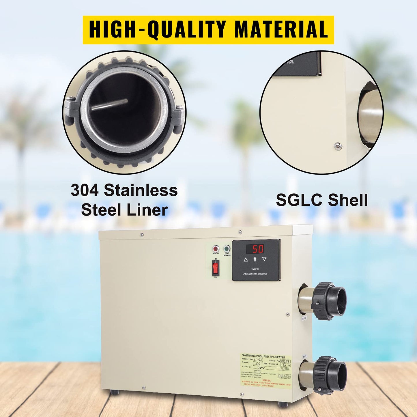 VEVOR Electric Pool Heater 11KW 240V Swimming Pool Electric Heater Water Bath Heater Electric Digital fit for Thermostat, fit for Max 1981 Gallon Pool Equipment,Note:You Must Wire This Item Yourself 11KW 224V