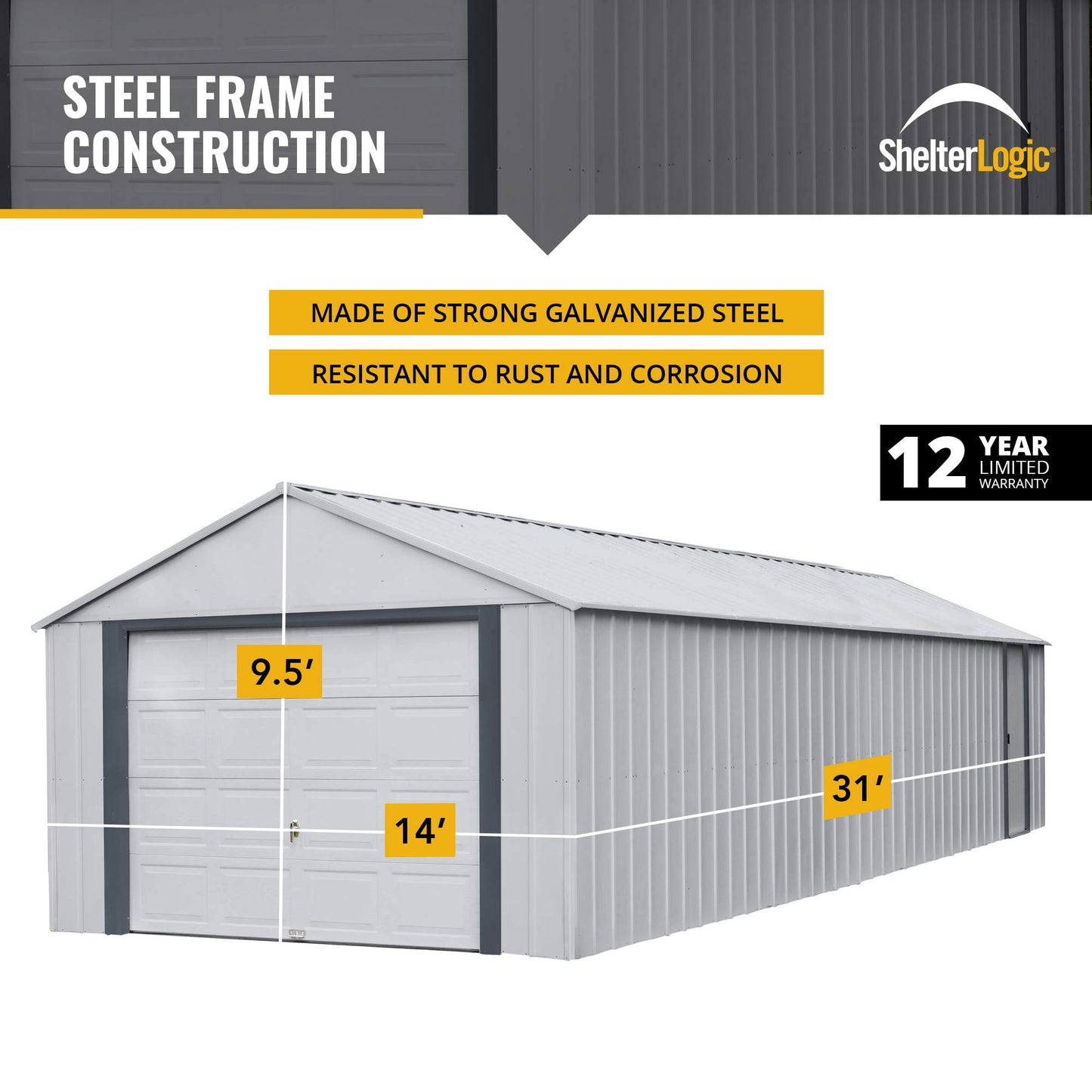 Arrow Shed 14' x 31' Garage Murryhill Murs extra hauts en acier galvanisé Hangar préfabriqué Bâtiment de stockage, 14' x 31', Gris flûte 14' x 31'