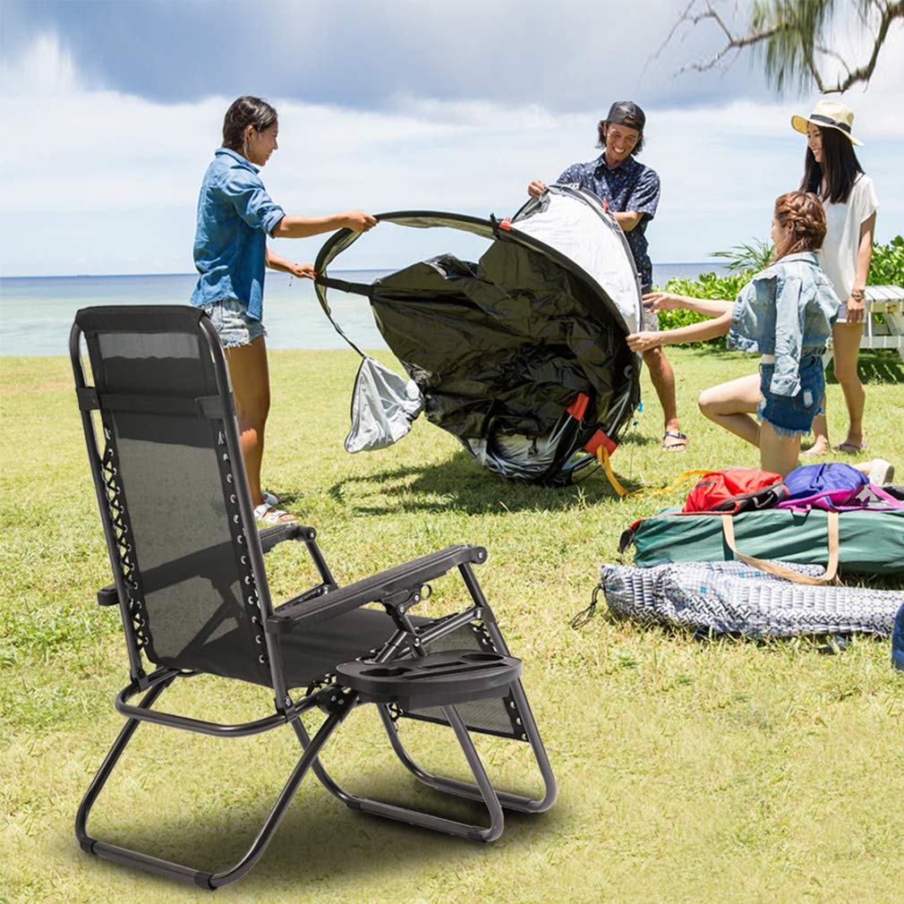 Zero Gravity Chairs Patio Chairs Lawn Lounge Chair Patio Set of 2 with Pillow and Cup Holder Patio Furniture Outdoor Adjustable Dining Reclining Folding Chairs for Deck Patio Beach Yard Black