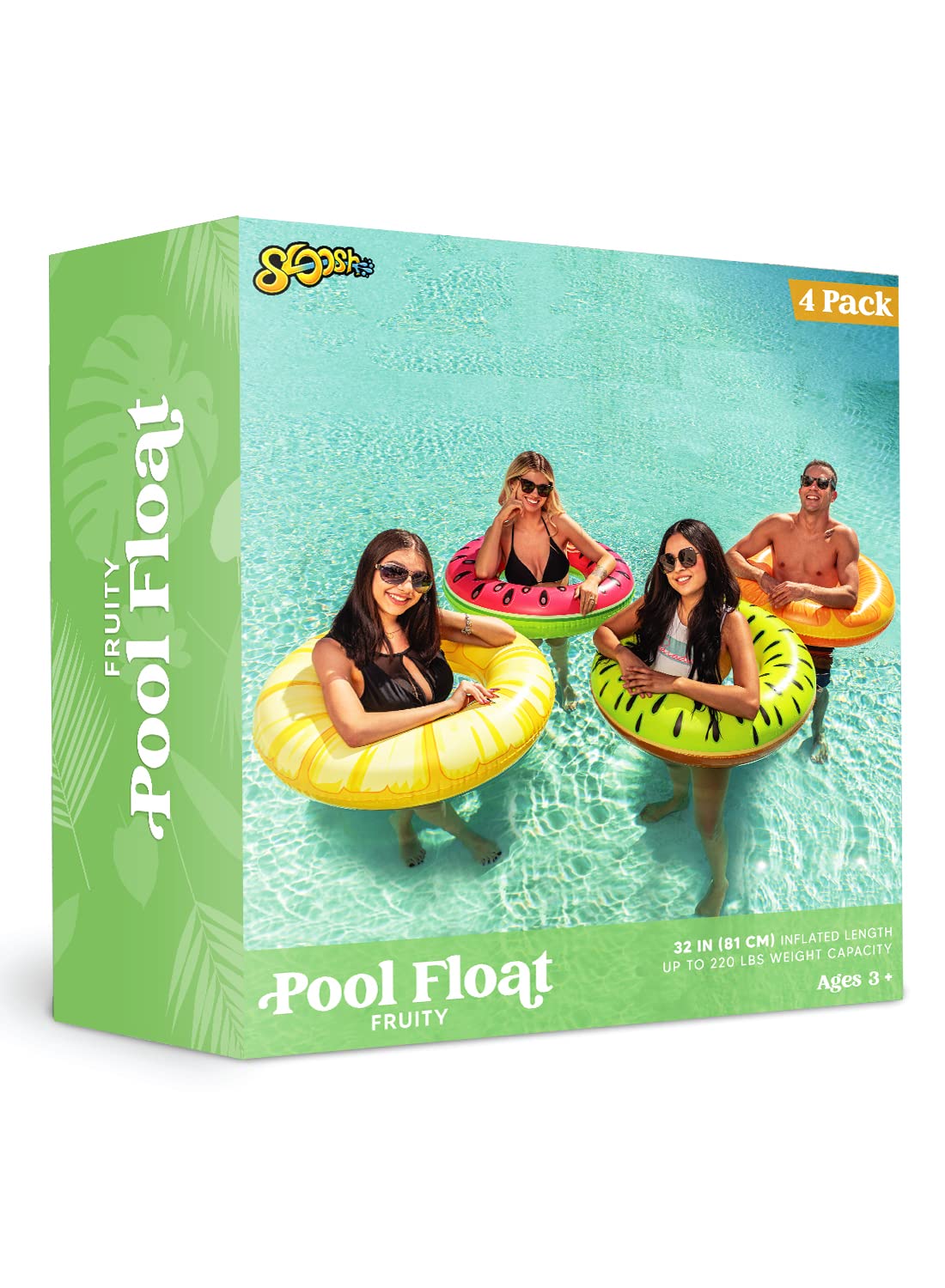 Sloosh 4 Pack Inflatable Pool Floats Fruit Tube Rings, Fruit Pool Tubes, Pool Floaties Toys, Beach Swimming Party Toys for Kids and Adults