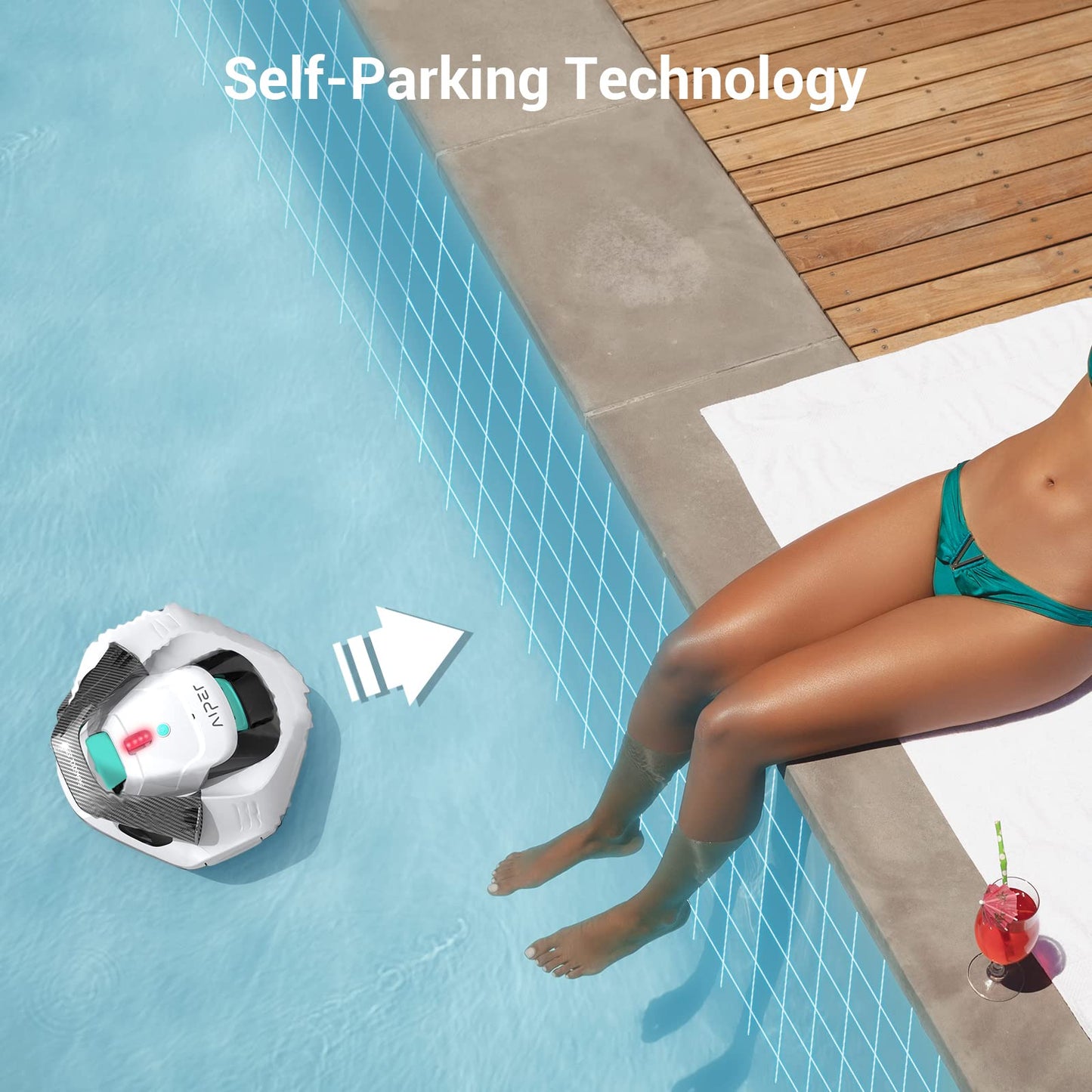 AIPER Cordless Robotic Pool Cleaner, Pool Vacuum with Dual-Drive Motors, Self-Parking Technology, Lightweight, Perfect for Above-Ground/In-Ground Flat Pools up to 40 Feet (Lasts 90 Mins) White