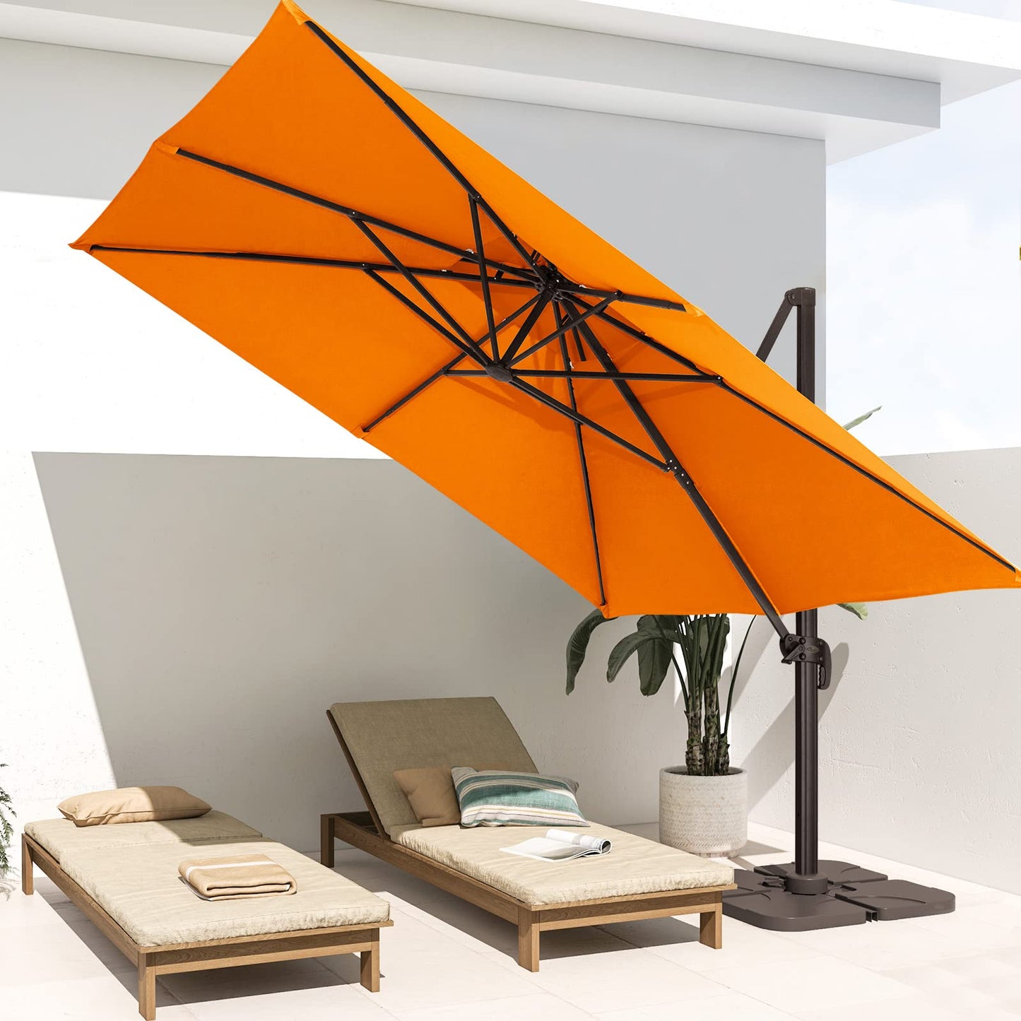 Square Cantilever Patio Umbrella 12FT Coral Orange