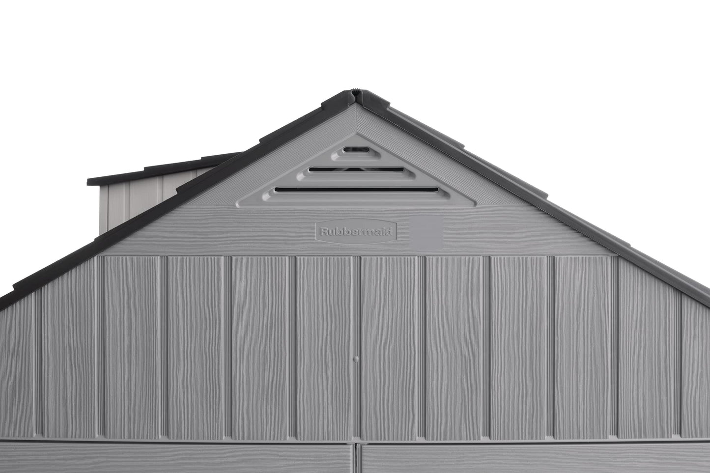 Rubbermaid Grand abri de rangement extérieur en résine, 10,5 x 7 pi, gris, avec un espace important pour la maison/jardin/arrière-cour/équipement de pelouse 7'x10'