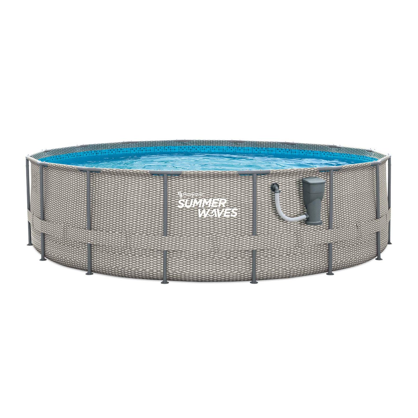 Summer Waves Active Metal Frame 16 Foot x 48 Inch Round Above Ground Wicker Gray Swimming Pool Set with Skimmer Plus Pool Filter Pump and Type C Filter Cartridge, Gray Rattan 16' x 48" - No Window