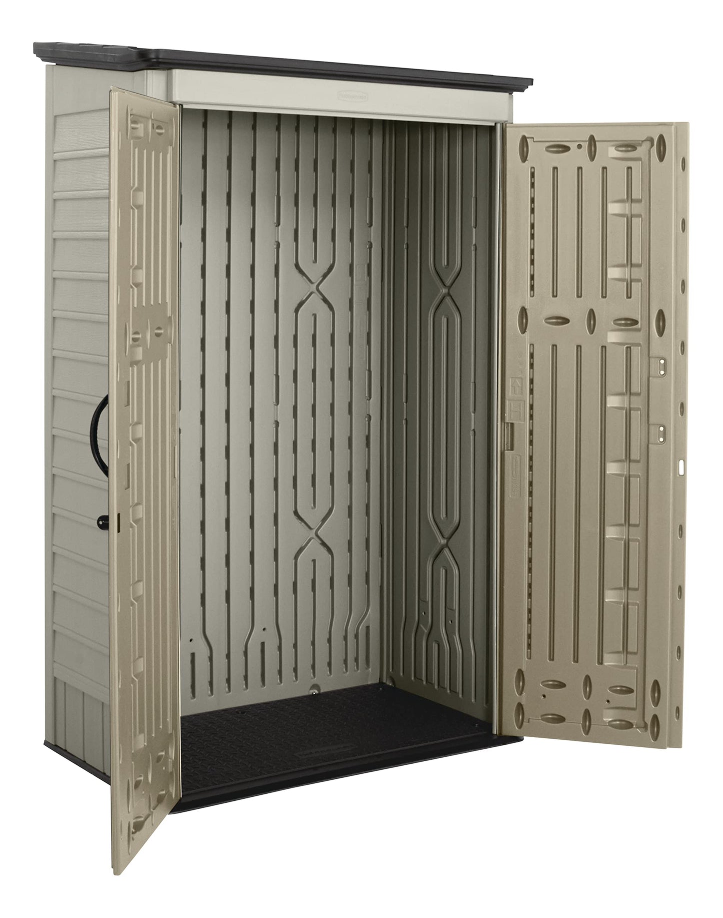 Rubbermaid Outdoor Small Vertical Resin Storage Shed, 5x2 Feet, Brown, Weather Resistant Utility Shed with Lock for Storage for Lawn Accessories/Power Tools/Outdoor Toys/Hose 5'x2'