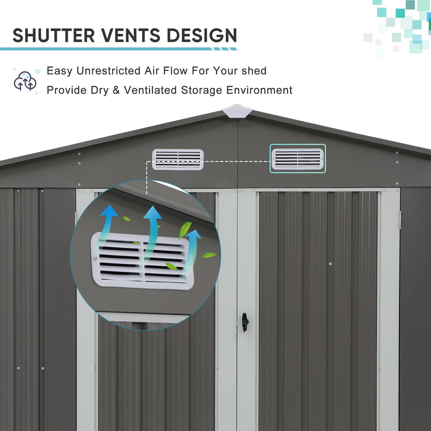 Verano Garden 10x8 FT Outdoor Storage Shed, Galvanized Steel Metal Garden Shed, Double Door W/Lock, Outdoor Storage Tool House for Backyard, Patio, Lawn 8’x10’ Gray