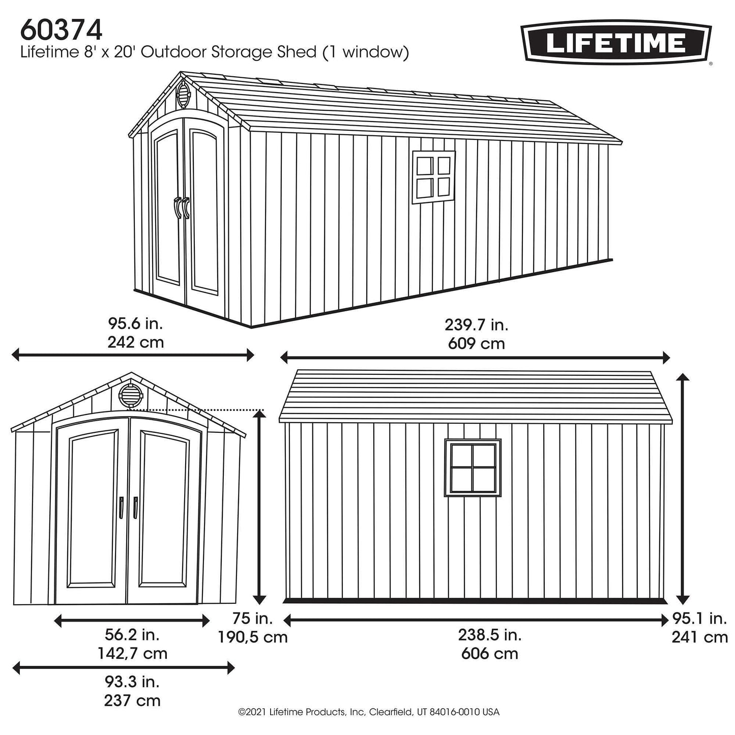 Lifetime 8 x 20 Ft. Outdoor Storage Shed, Gray