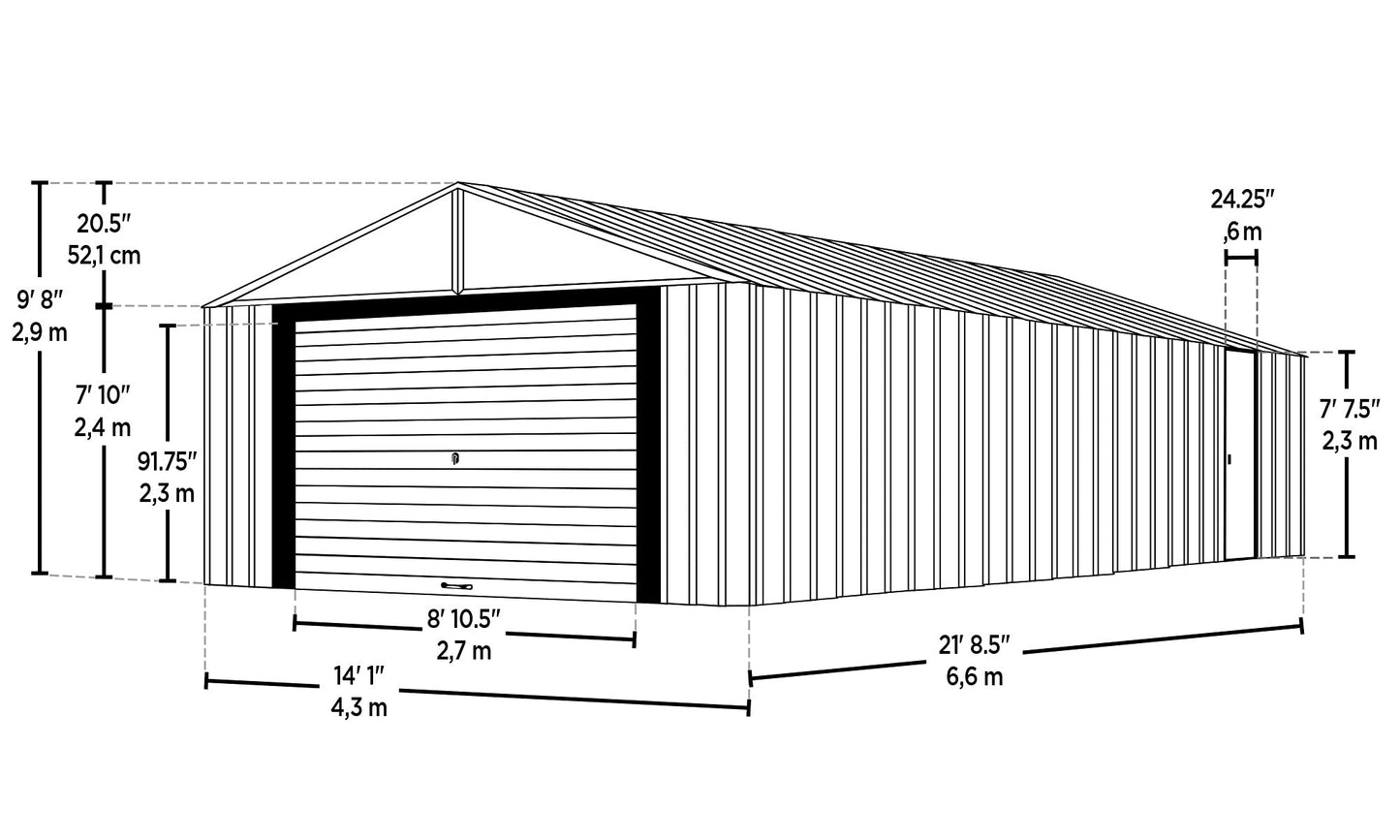 Arrow Shed 14' x 21' Garage Murryhill Murs extra hauts en acier galvanisé Hangar préfabriqué Bâtiment de stockage, 14' x 21', Gris flûte 14' x 21'
