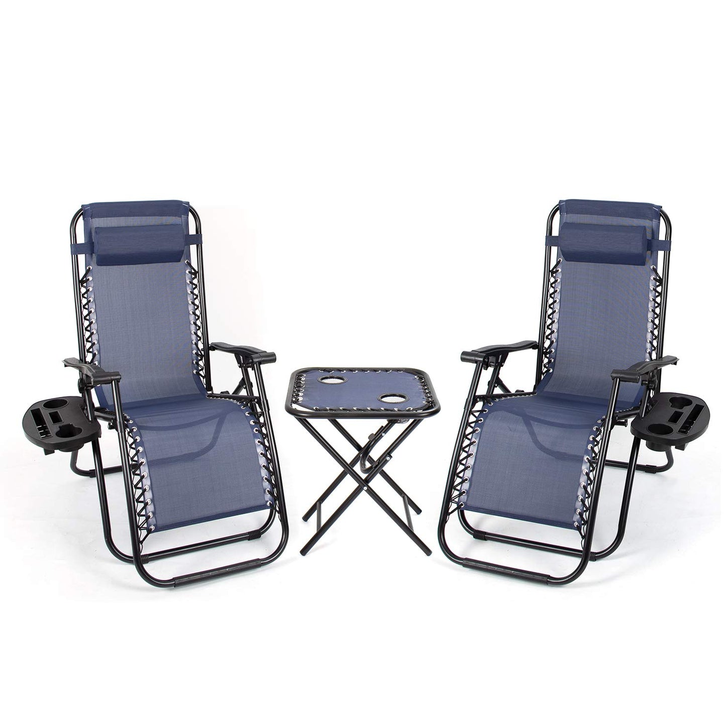 Flamaker Zero Gravity Chairs Outdoor Folding Recliners Adjustable Lawn Patio Lounge Chair with Side Table and Cup Holders for Poolside, Yard and Camping (Blue) Blue