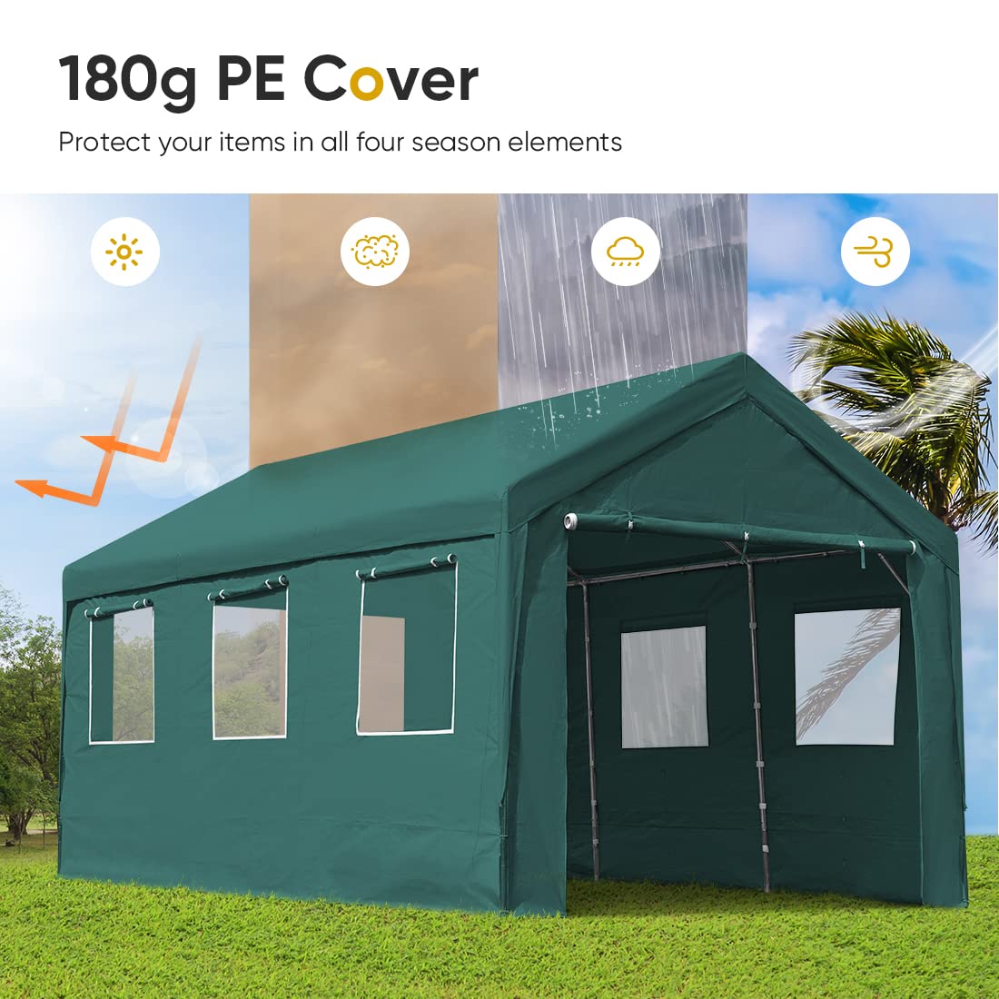 ADVANCE OUTDOOR 12x20 ft Heavy Duty Adjustable Carport with 6 Roll-up Ventilated Windows & Removable Sidewalls Car Canopy Garage Boat Shelter Party Tent, Peak Height from 9.5ft to 11ft, Green (020G) 12'x20'