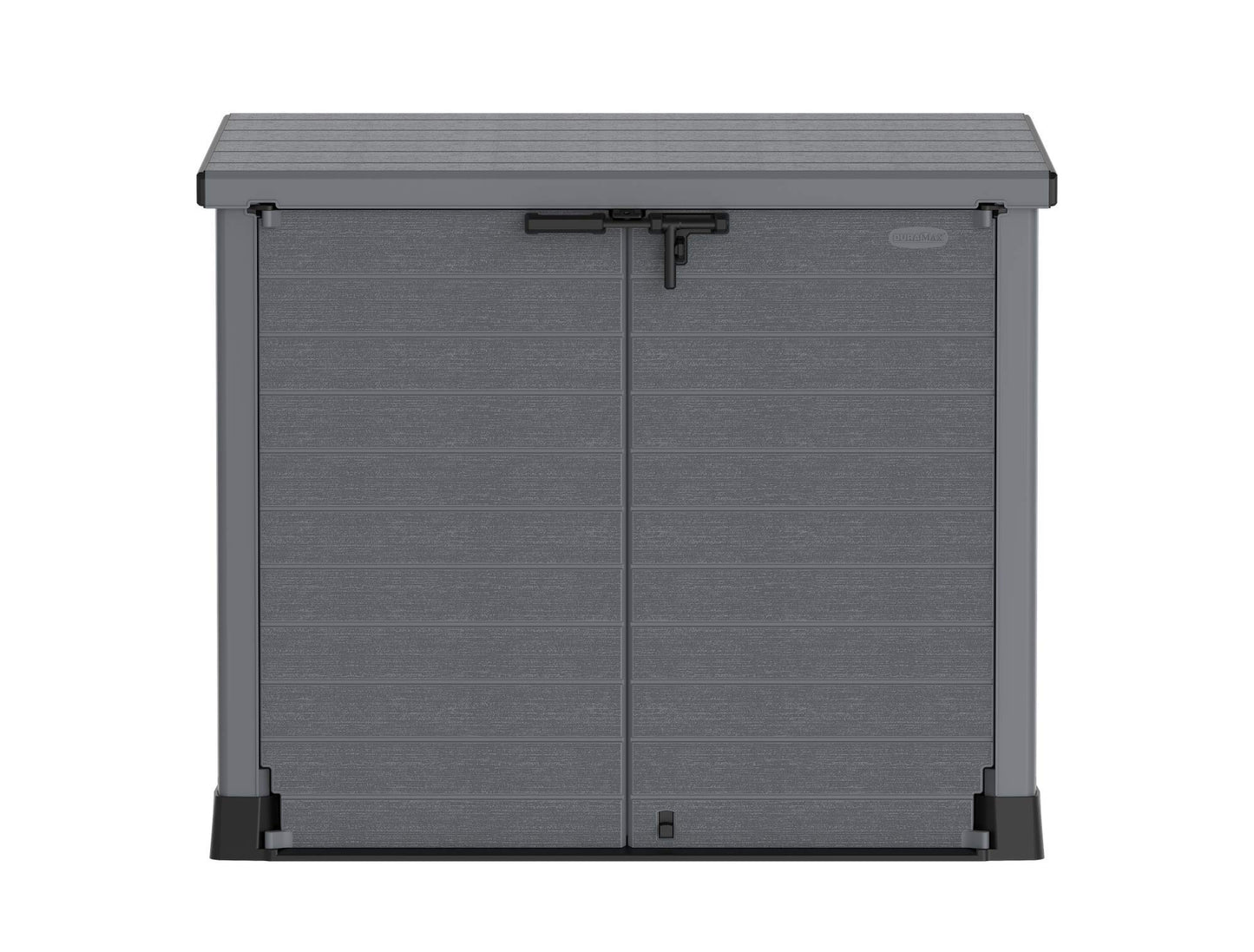 Duramax Cedargrain StoreAway Abri de Jardin en Plastique 1200 L/Couvercle Plat – Abri de Rangement extérieur pour vélo – Construction Durable et Solide – Idéal pour Outils, vélos, BBQ et 2 Poubelles de 240 L, 145 x 85 x 125 cm, Gris