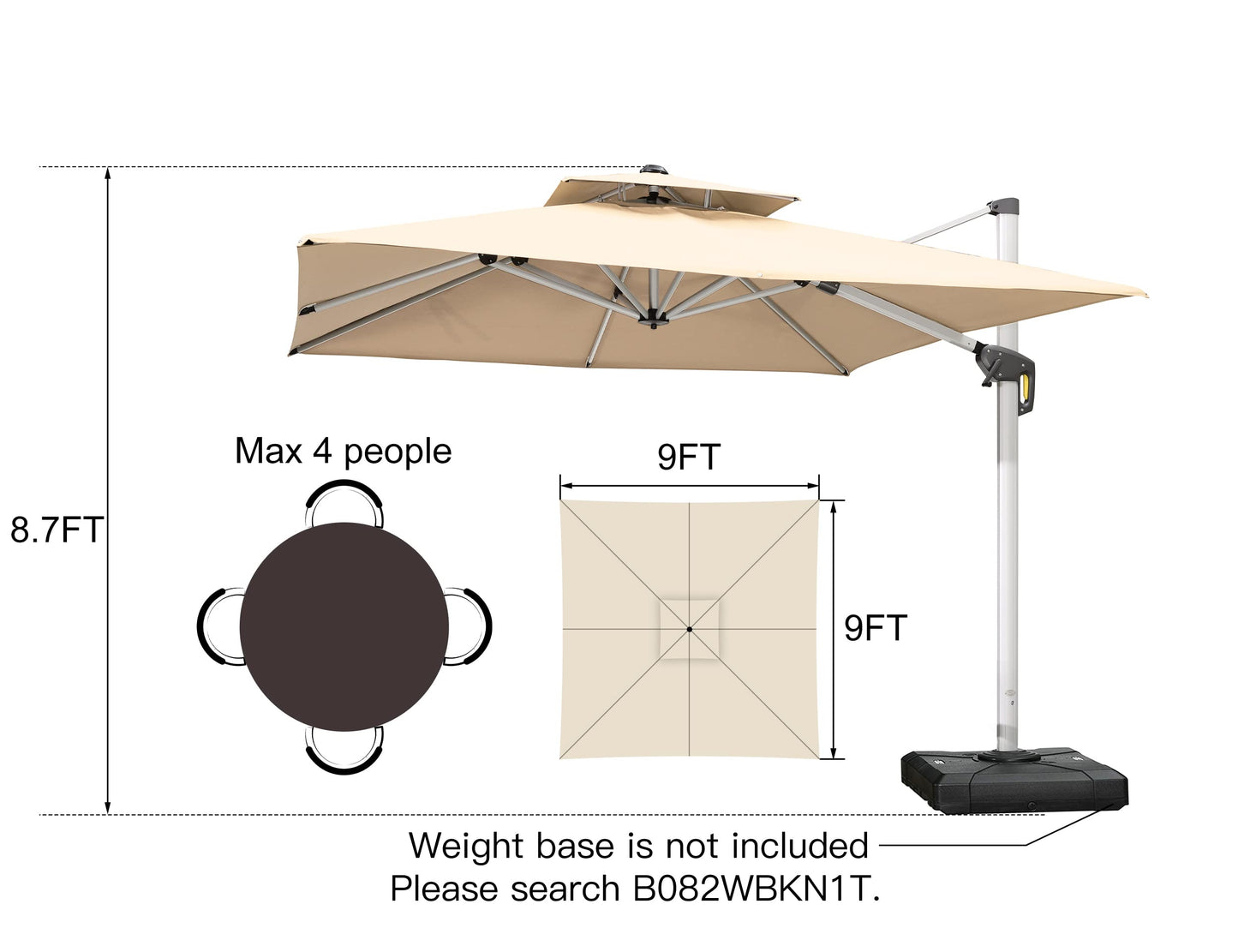 Patio Umbrella Outdoor Square 9ft Beige
