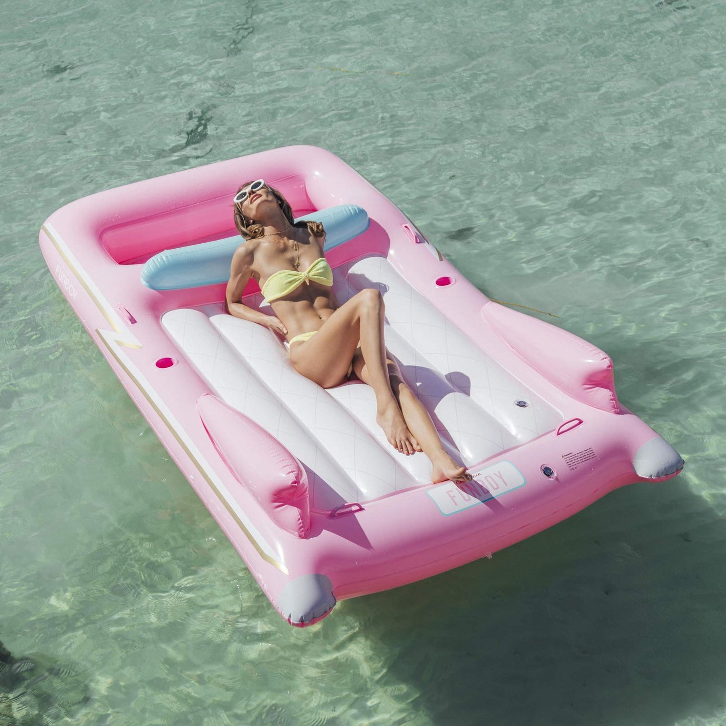 FUNBOY Giant Inflatable Luxury Pink Retro Convertible Classic Sports Car Pool Float, Two Cupholders, Luxury Float for Summer Pool Parties and Entertainment